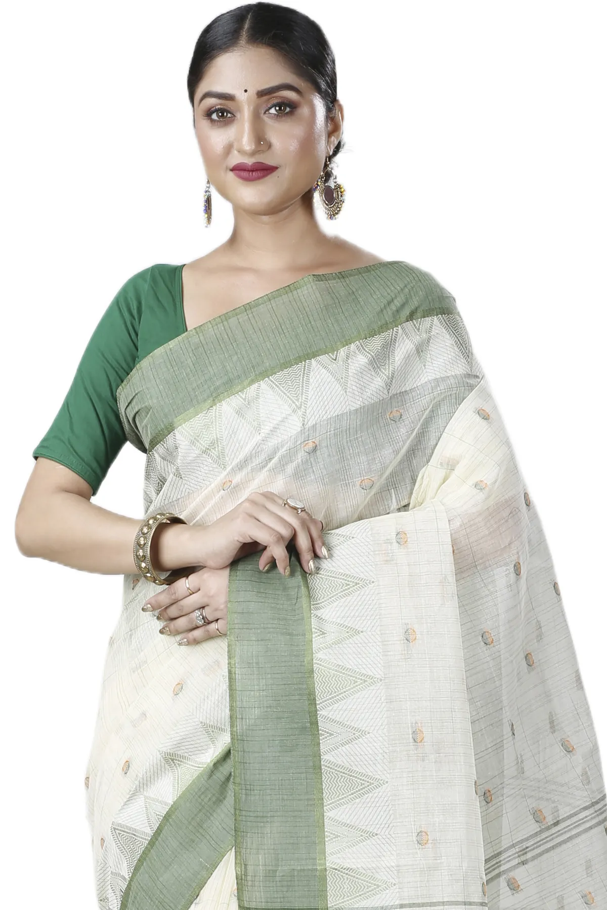 DipDiya Pure Cotton Green Ishvari Threads of Tradition Tant Sarees