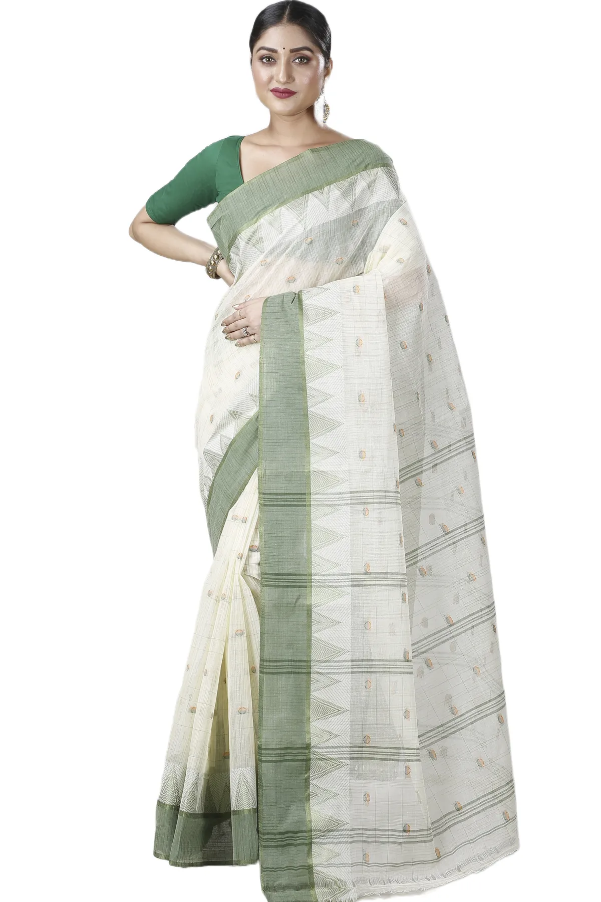 DipDiya Pure Cotton Green Ishvari Threads of Tradition Tant Sarees