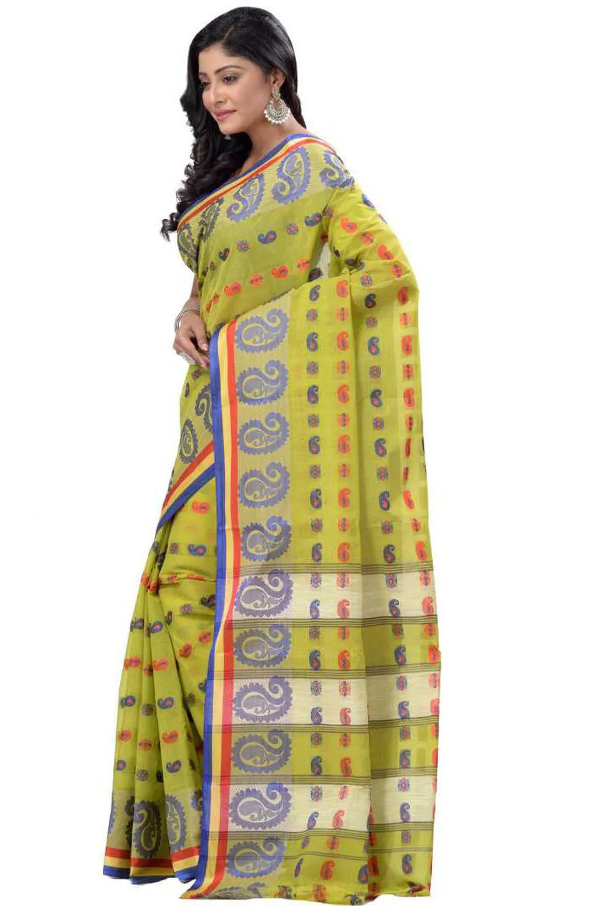 DipDiya Pure Cotton Green Kanak Chur Classic Bengali Tant Sarees