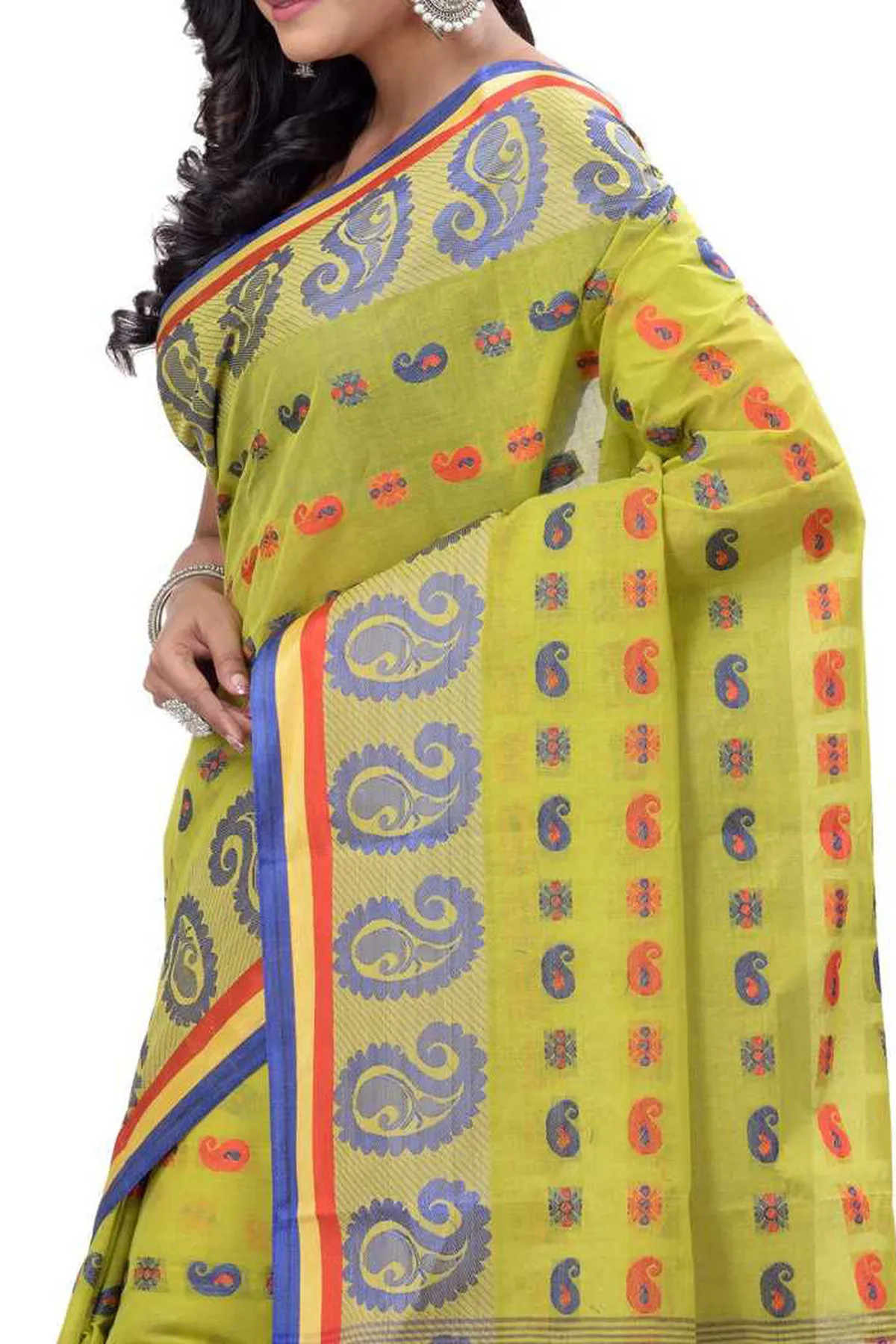 DipDiya Pure Cotton Green Kanak Chur Classic Bengali Tant Sarees