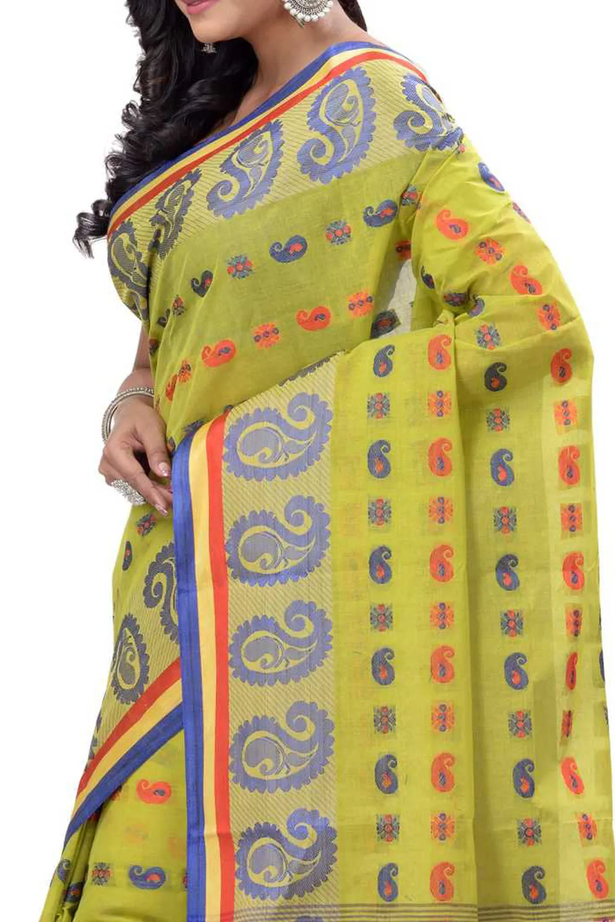 DipDiya Pure Cotton Green Kanak Chur Classic Bengali Tant Sarees