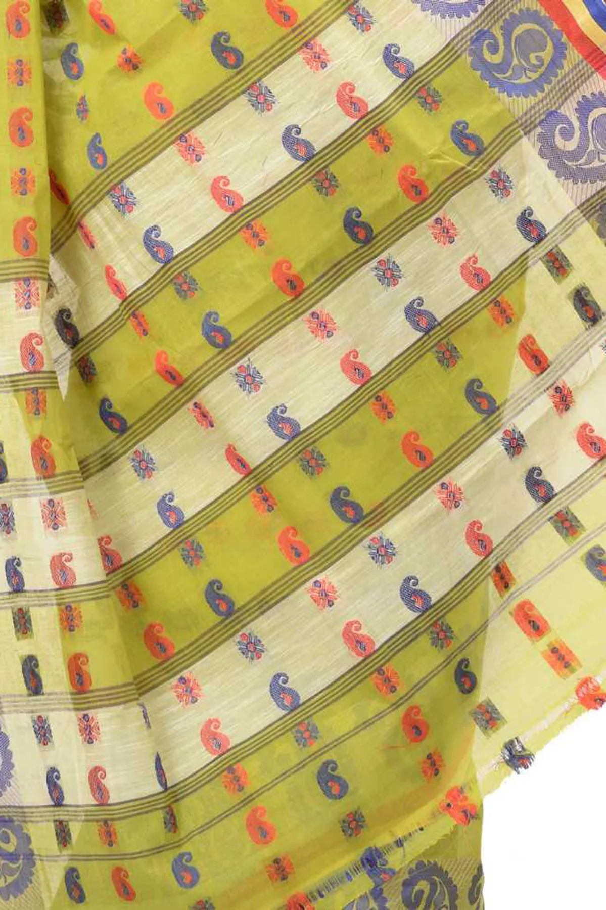 DipDiya Pure Cotton Green Kanak Chur Classic Bengali Tant Sarees