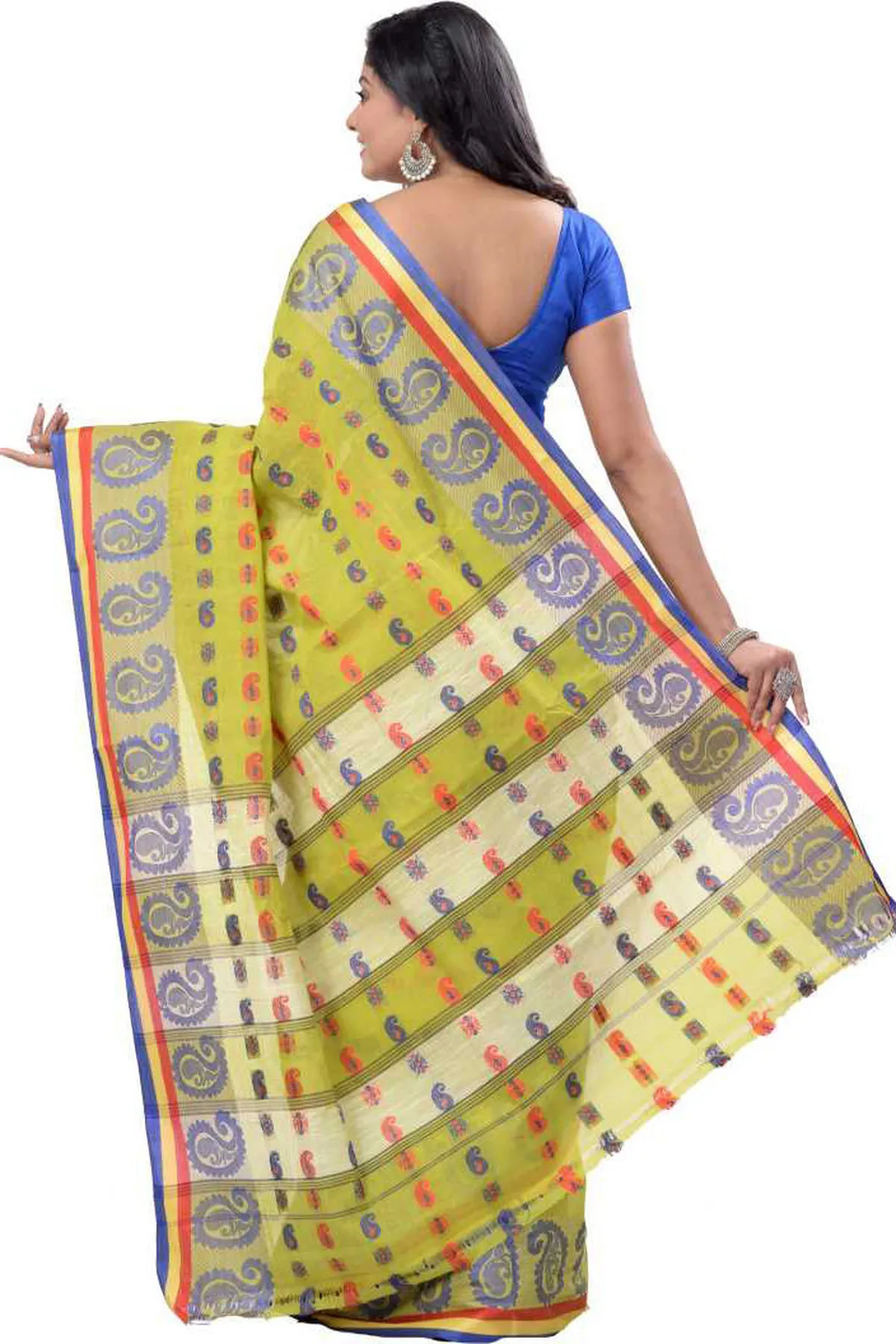 DipDiya Pure Cotton Green Kanak Chur Classic Bengali Tant Sarees