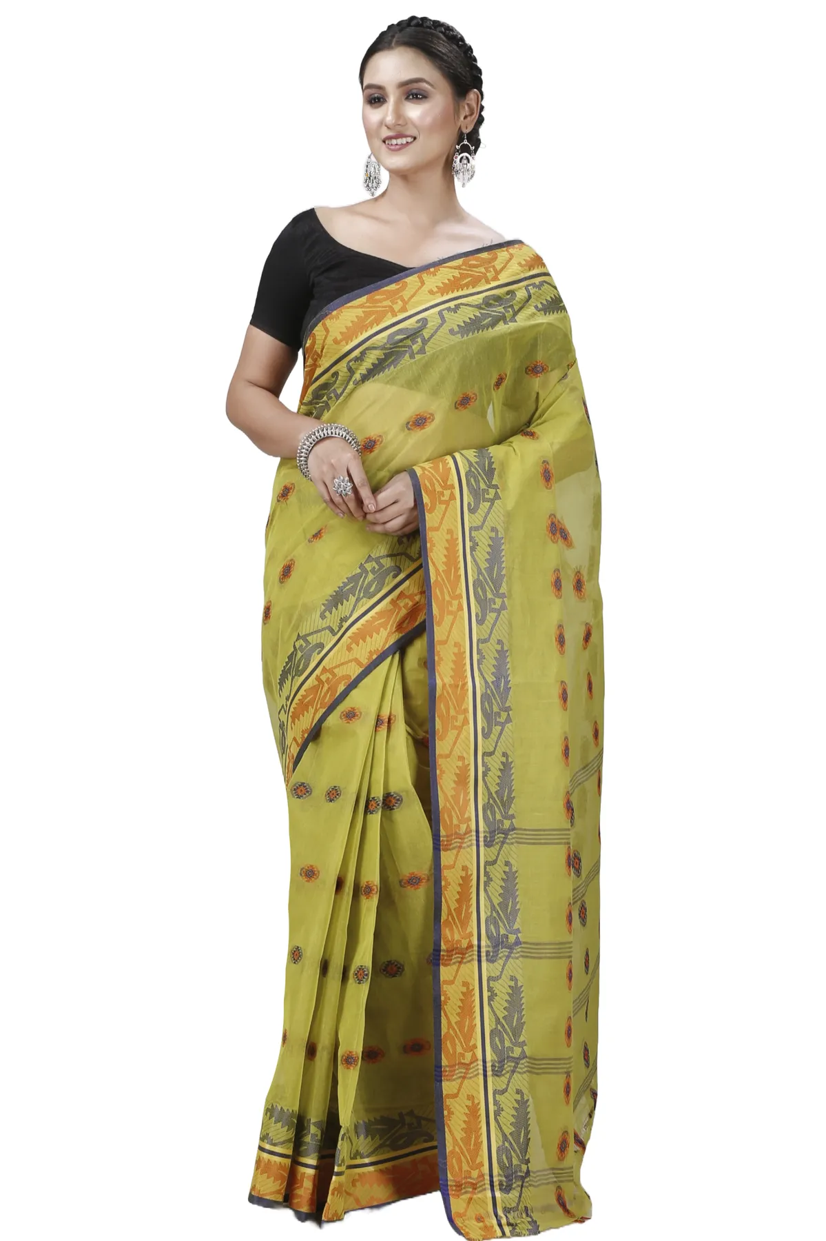 DipDiya Pure Cotton Green Kutum Crafted with Soul Tant Sarees