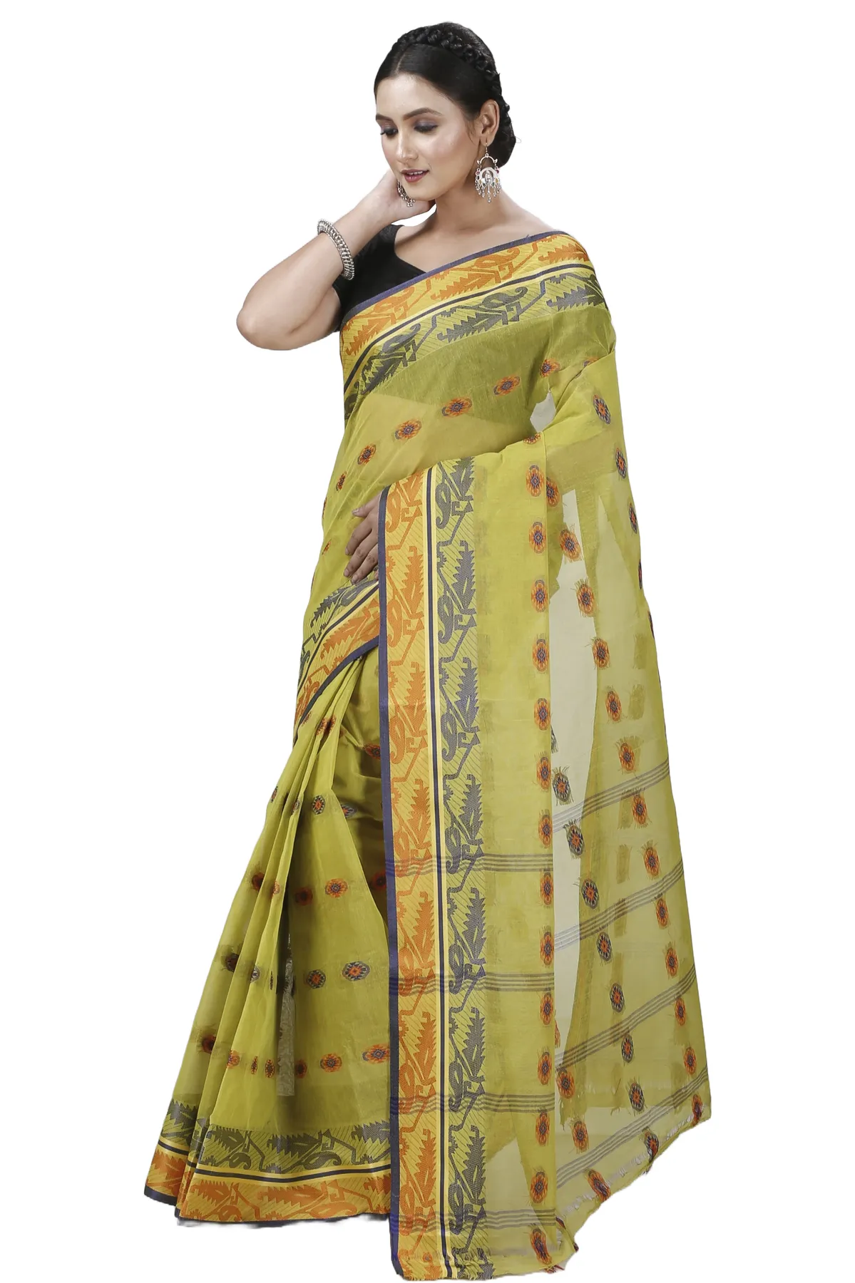 DipDiya Pure Cotton Green Kutum Crafted with Soul Tant Sarees