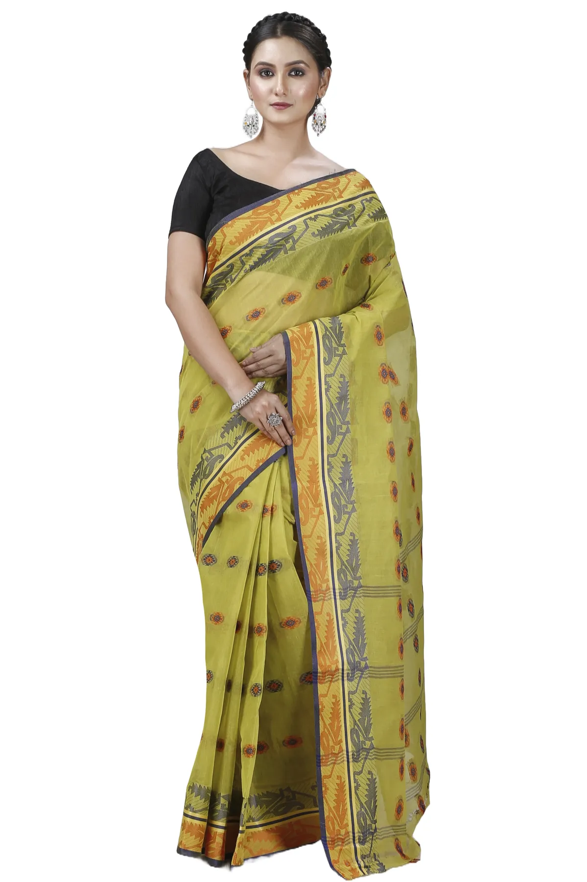 DipDiya Pure Cotton Green Kutum Crafted with Soul Tant Sarees