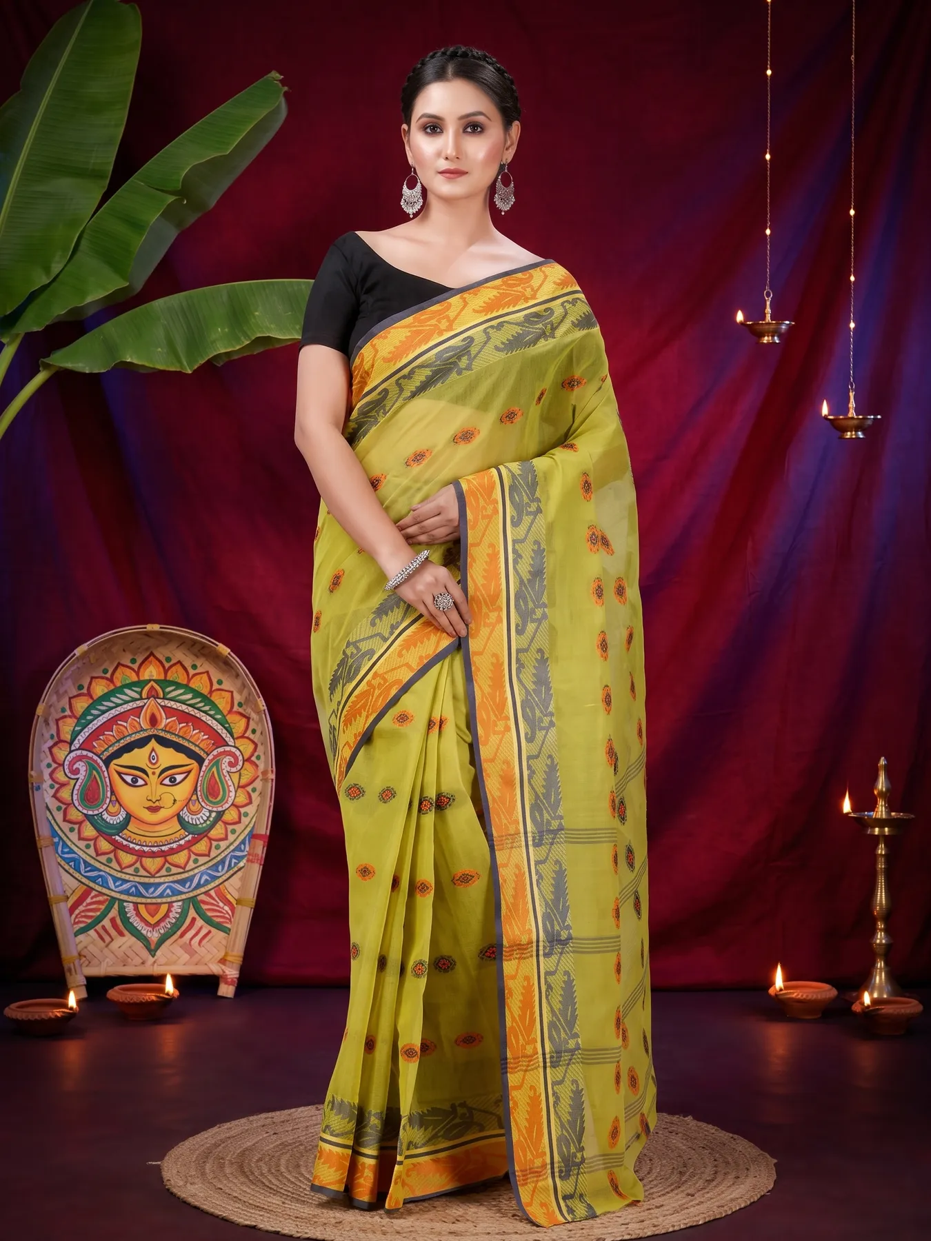 DipDiya Pure Cotton Green Kutum Crafted with Soul Tant Sarees