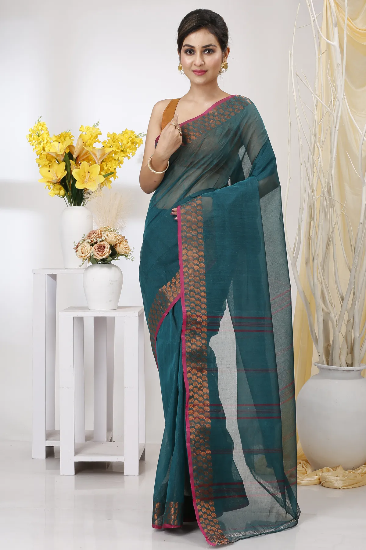 DipDiya Pure Cotton Green Lilan Heritage You Can Wear Tant Sarees