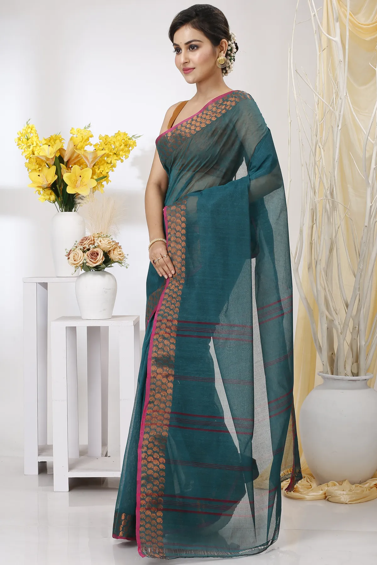 DipDiya Pure Cotton Green Lilan Heritage You Can Wear Tant Sarees