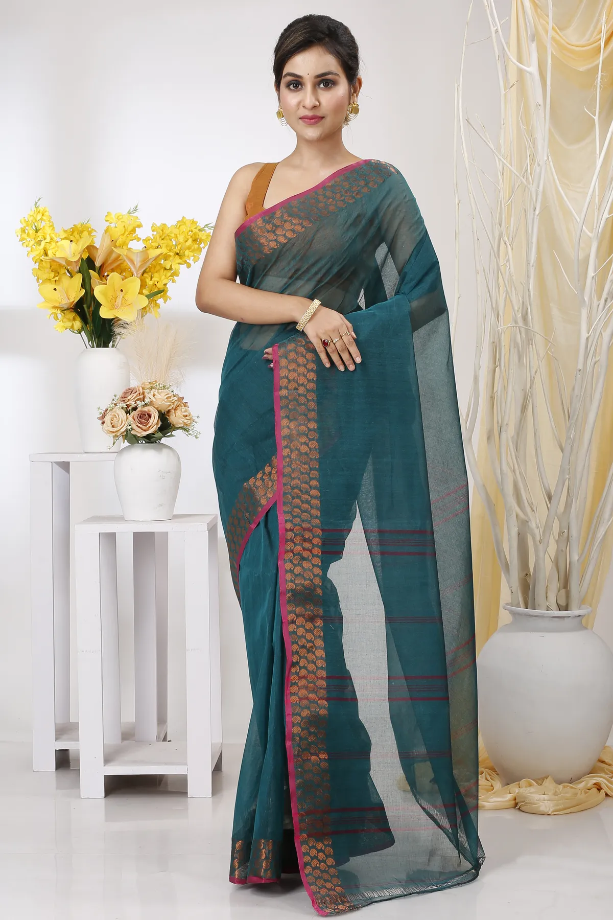 DipDiya Pure Cotton Green Lilan Heritage You Can Wear Tant Sarees