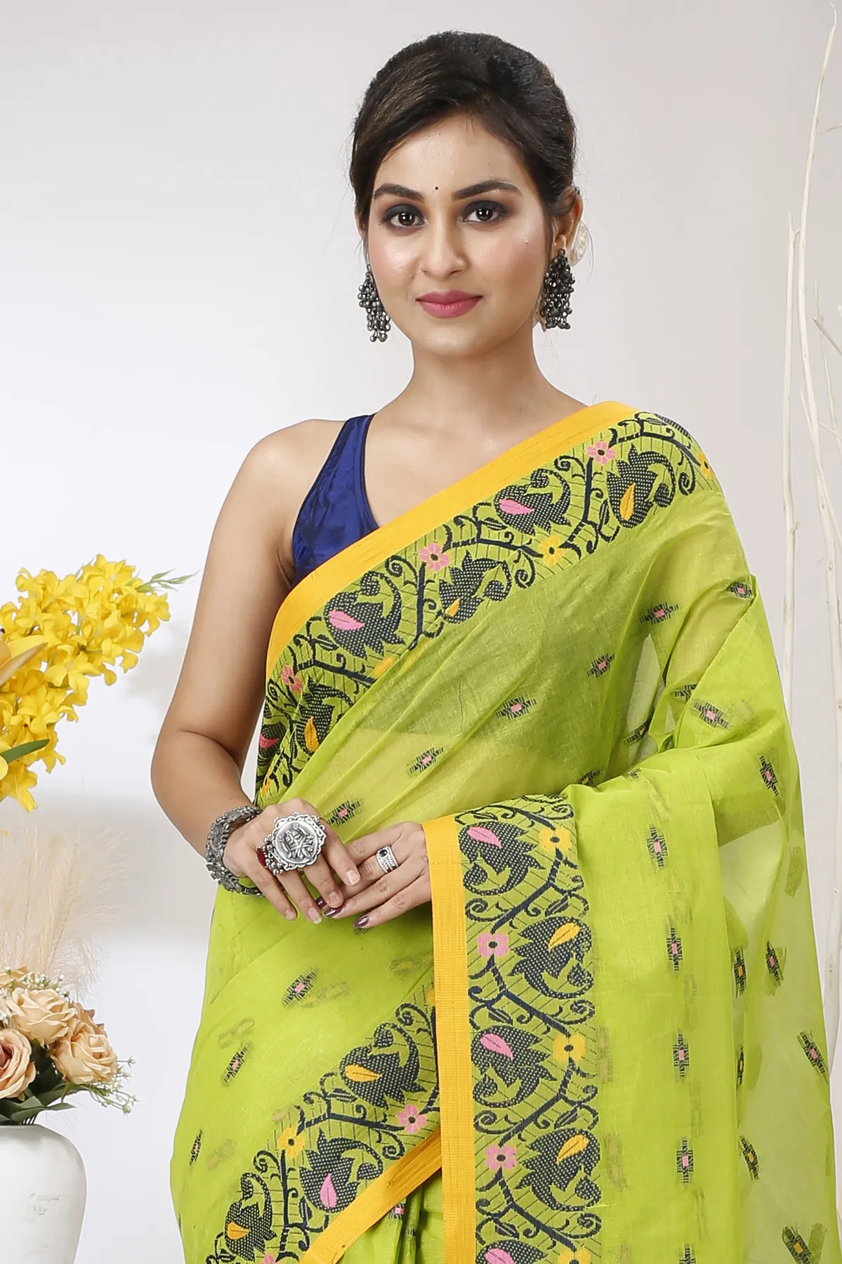 DipDiya Pure Cotton Green Lucy Crafted in Bengal Tant Sarees
