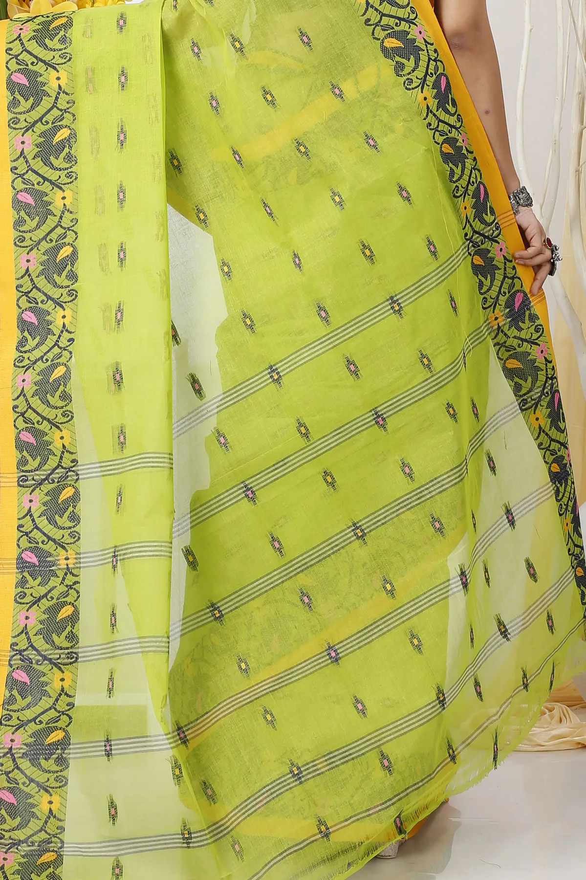 DipDiya Pure Cotton Green Lucy Crafted in Bengal Tant Sarees
