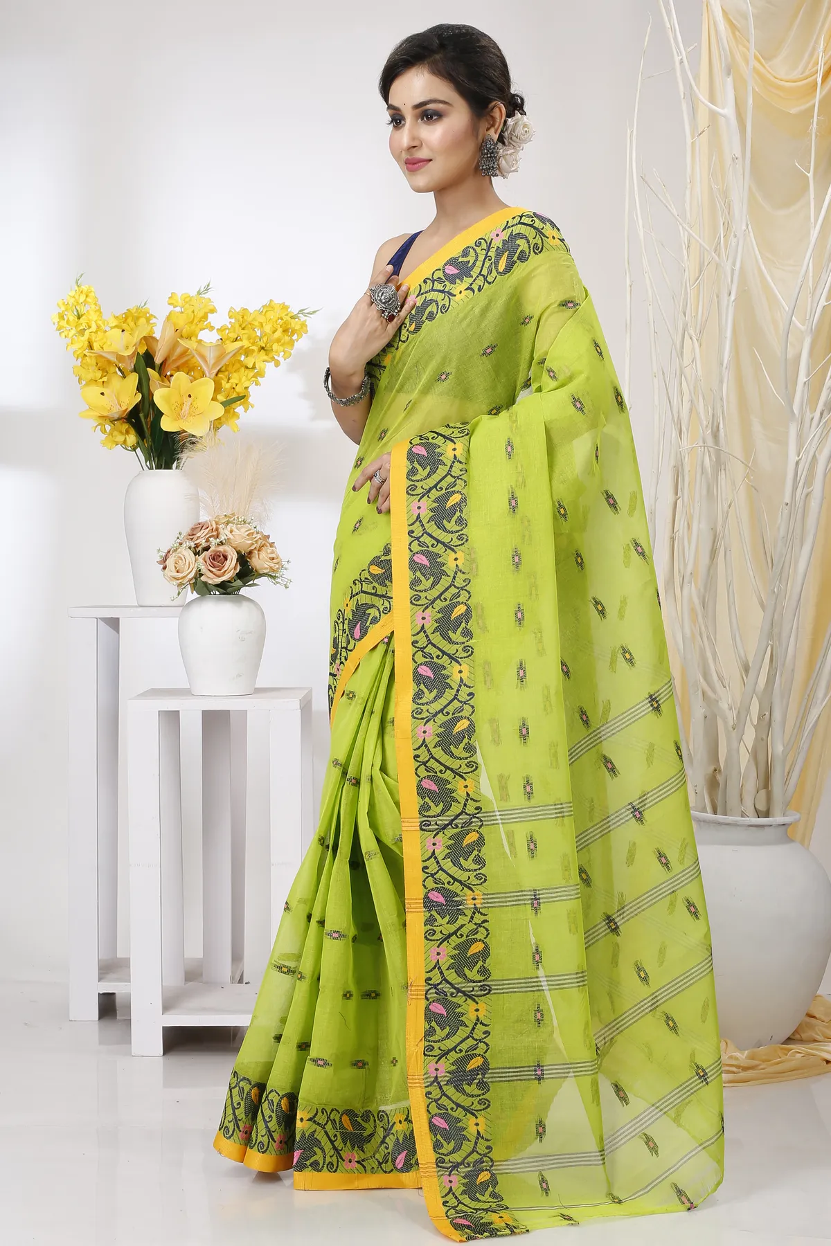 DipDiya Pure Cotton Green Lucy Crafted in Bengal Tant Sarees