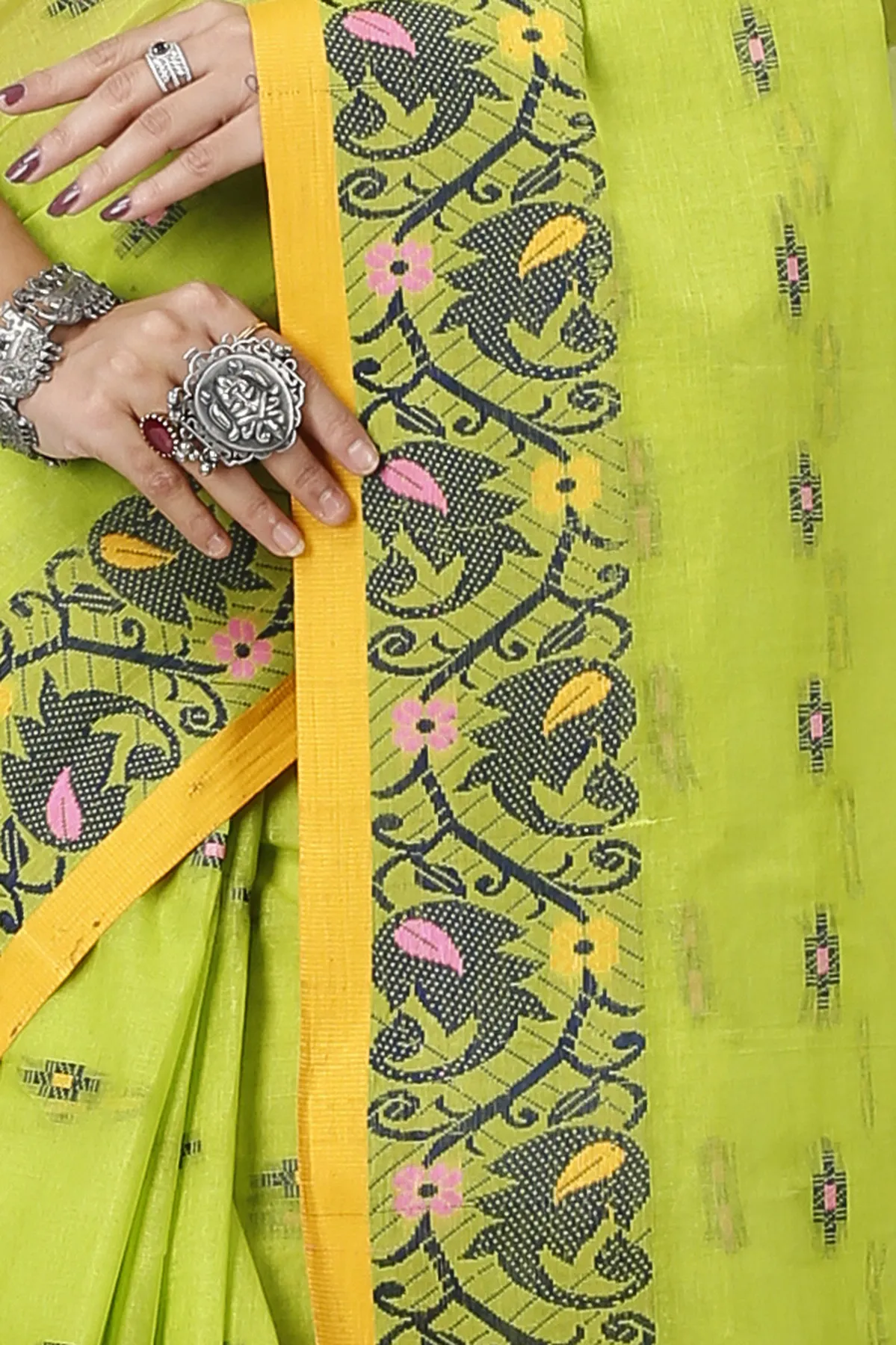 DipDiya Pure Cotton Green Lucy Crafted in Bengal Tant Sarees