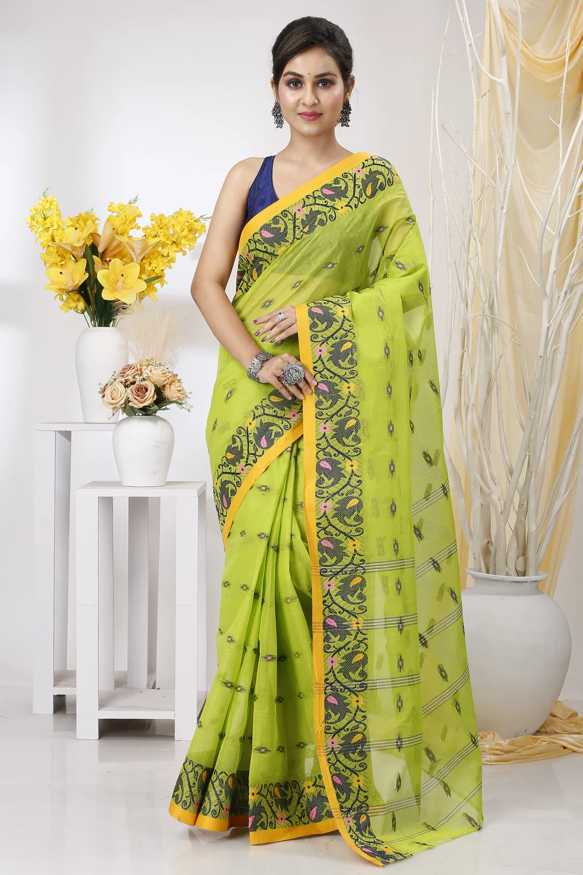 DipDiya Pure Cotton Green Lucy Crafted in Bengal Tant Sarees