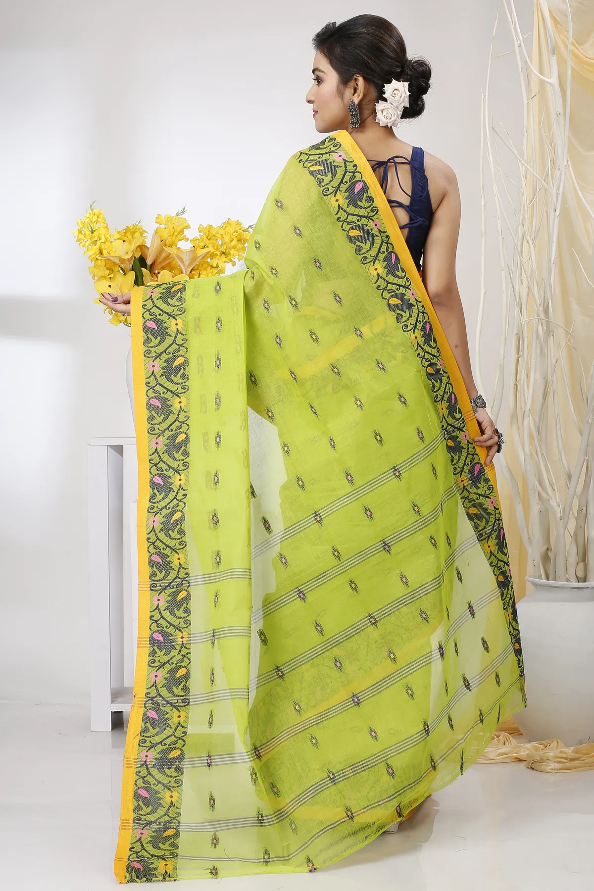 DipDiya Pure Cotton Green Lucy Crafted in Bengal Tant Sarees