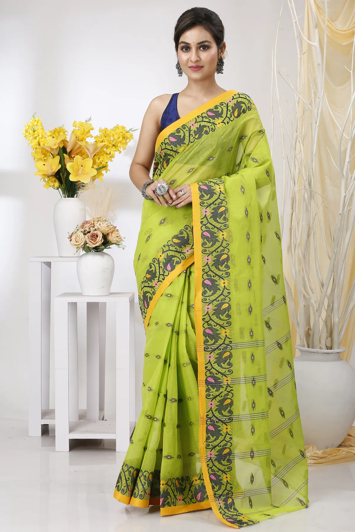 DipDiya Pure Cotton Green Lucy Crafted in Bengal Tant Sarees