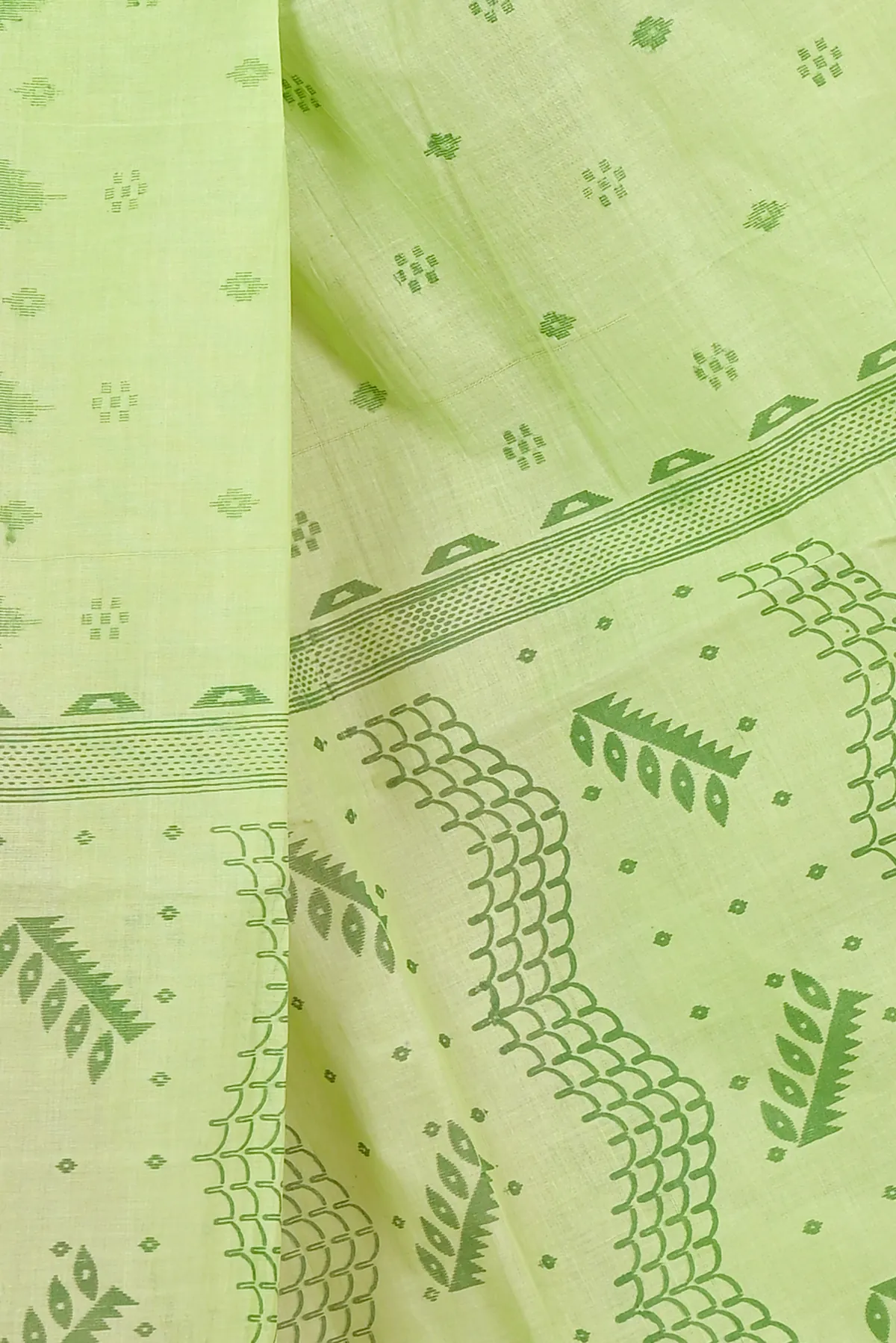 DipDiya Pure Cotton Green Lupata Heritage of Bengal Printed Tant Sarees