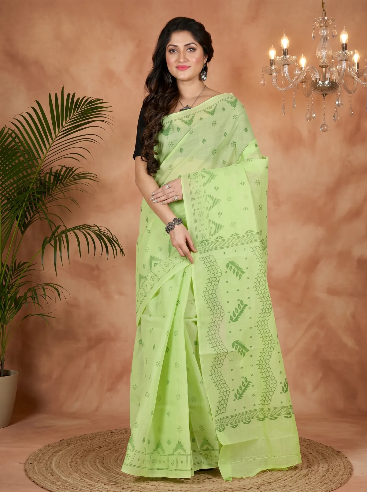 DipDiya Pure Cotton Green Lupata Heritage of Bengal Printed Tant Sarees