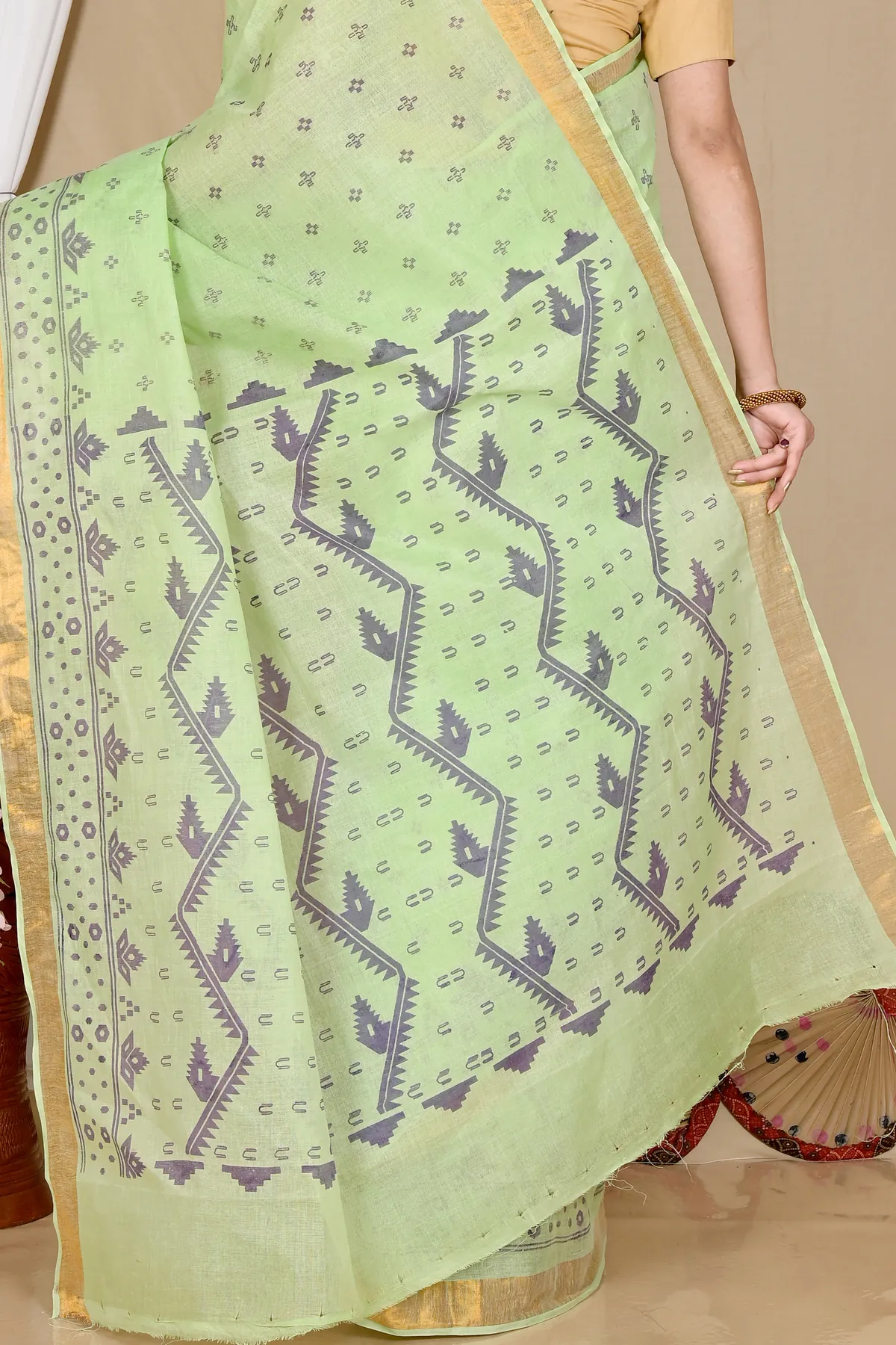 DipDiya Pure Cotton Green Luvna Crafted with Soul Printed Tant Sarees
