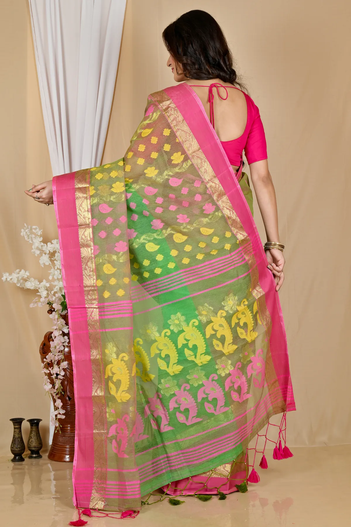 DipDiya Pure Cotton Green Madhka Bengal’s Tradition Tant Sarees