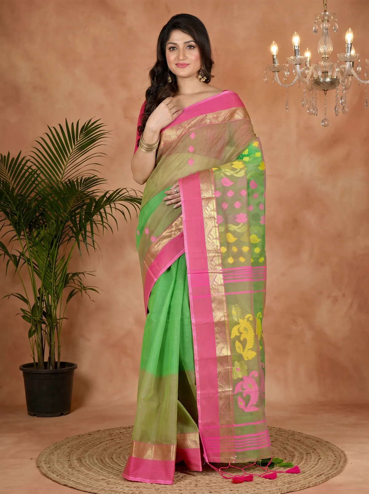 DipDiya Pure Cotton Green Madhka Bengal’s Tradition Tant Sarees