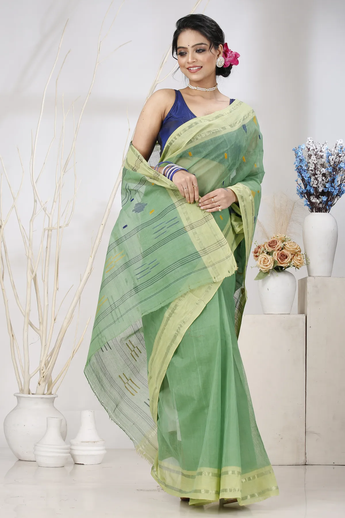 DipDiya Pure Cotton Green Metu Bengal in Every Thread Tant Sarees