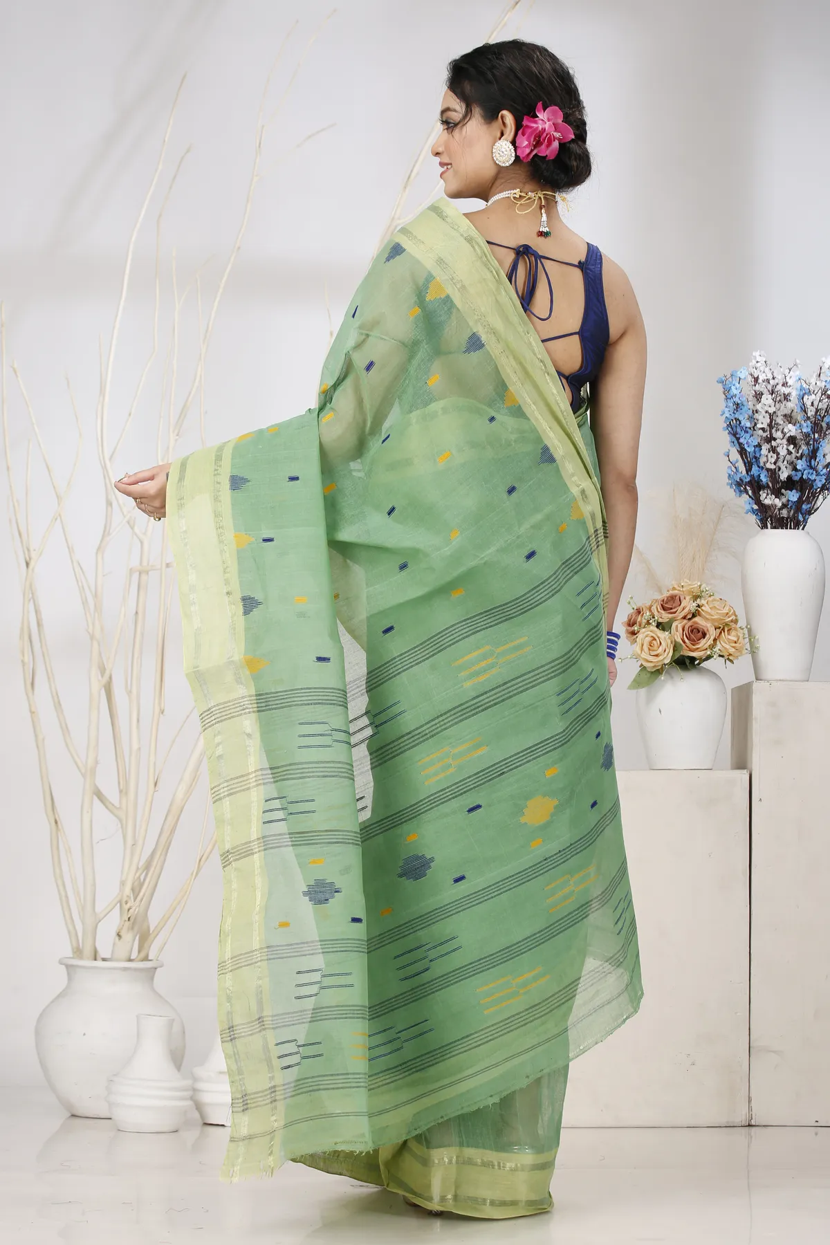 DipDiya Pure Cotton Green Metu Bengal in Every Thread Tant Sarees