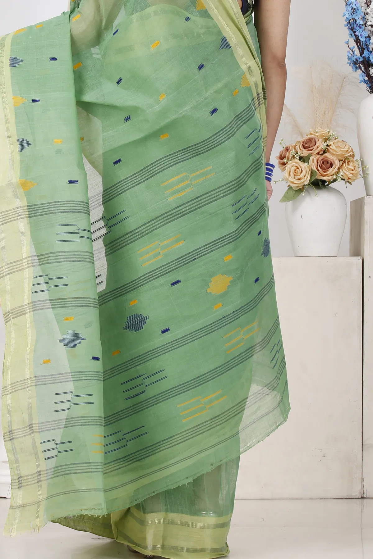 DipDiya Pure Cotton Green Metu Bengal in Every Thread Tant Sarees
