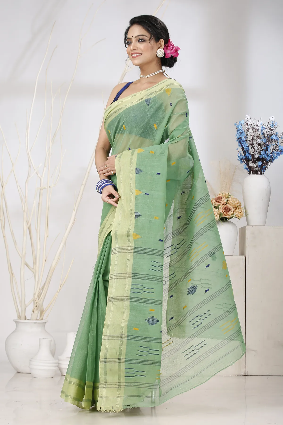 DipDiya Pure Cotton Green Metu Bengal in Every Thread Tant Sarees