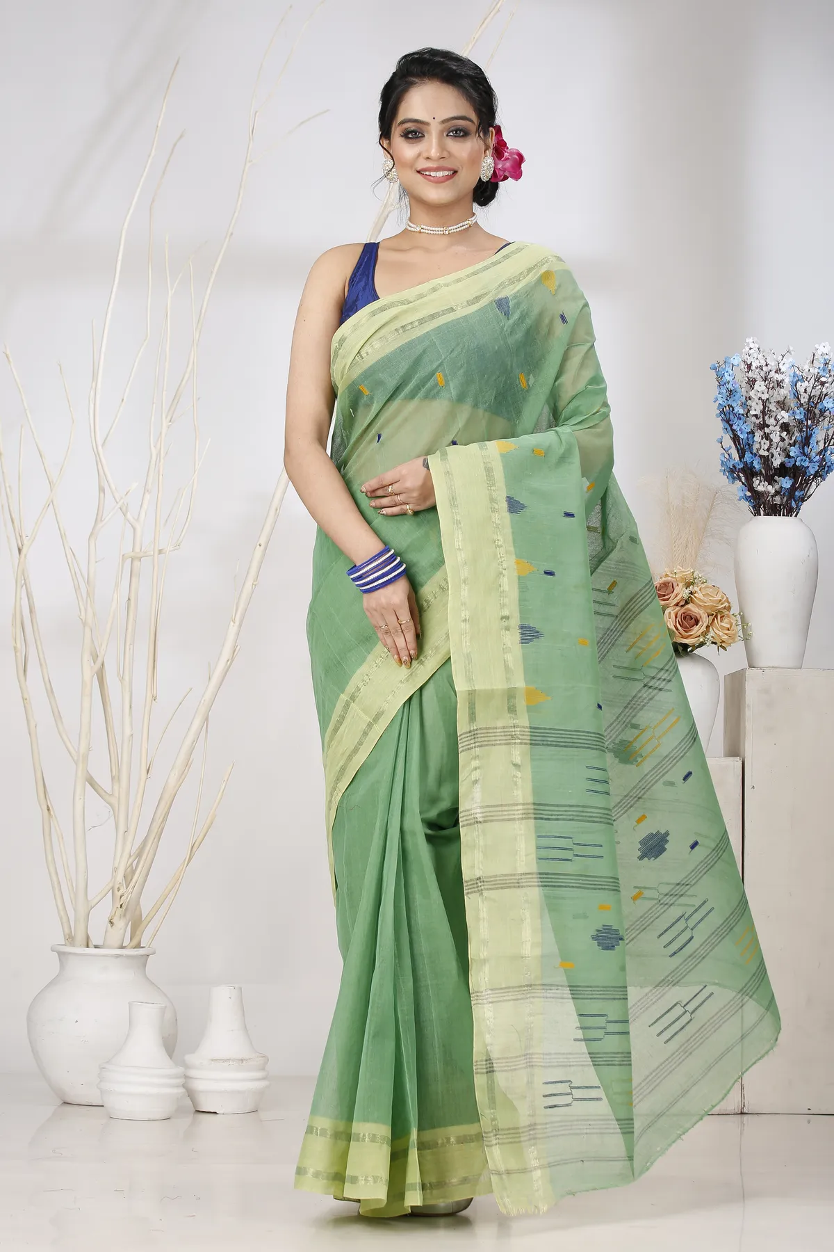 DipDiya Pure Cotton Green Metu Bengal in Every Thread Tant Sarees