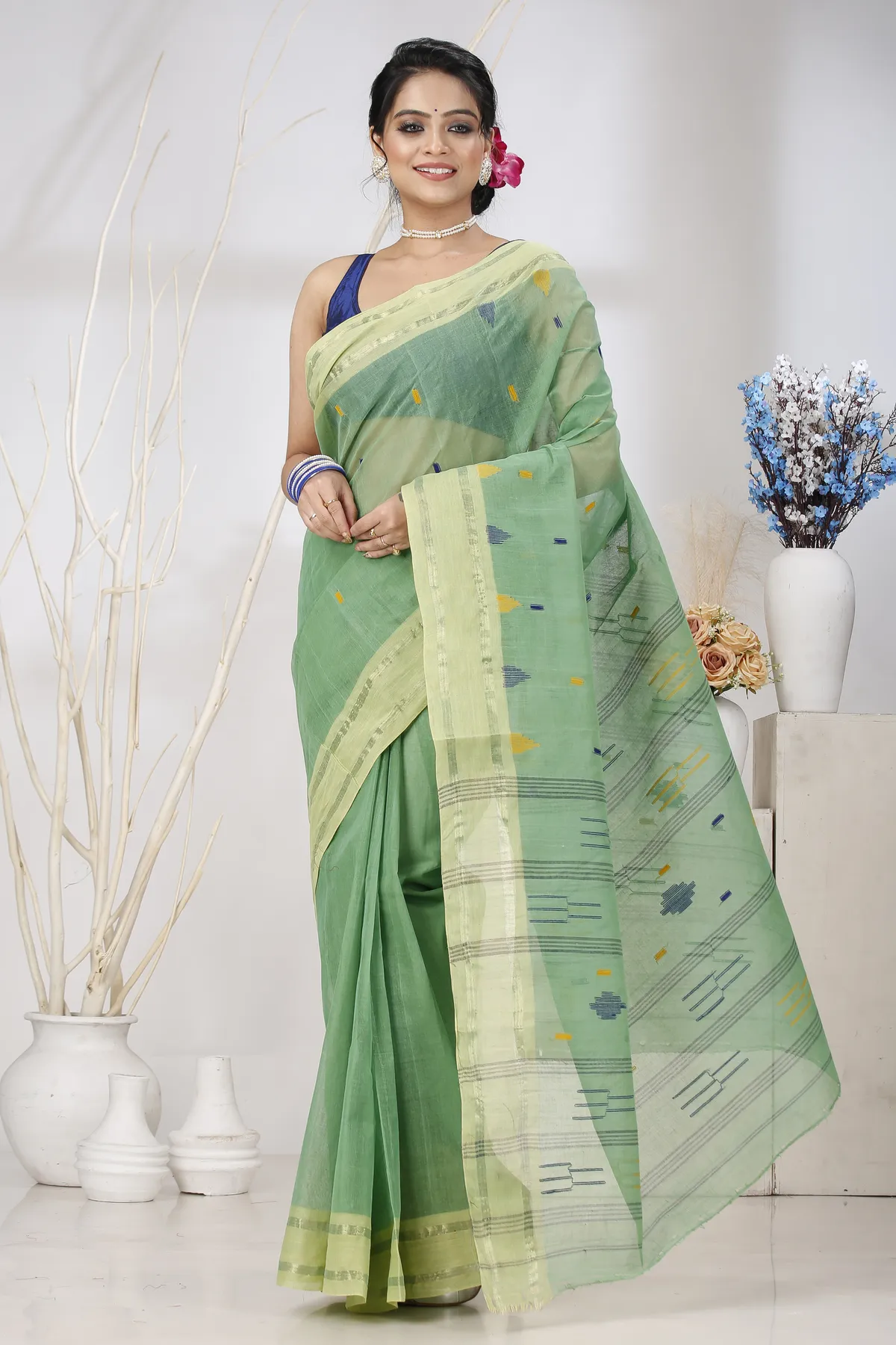 DipDiya Pure Cotton Green Metu Bengal in Every Thread Tant Sarees