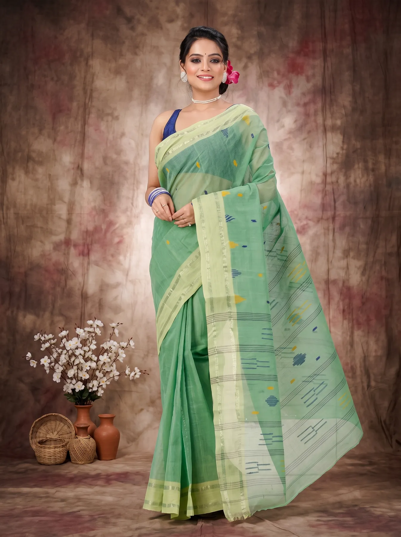 DipDiya Pure Cotton Green Metu Bengal in Every Thread Tant Sarees