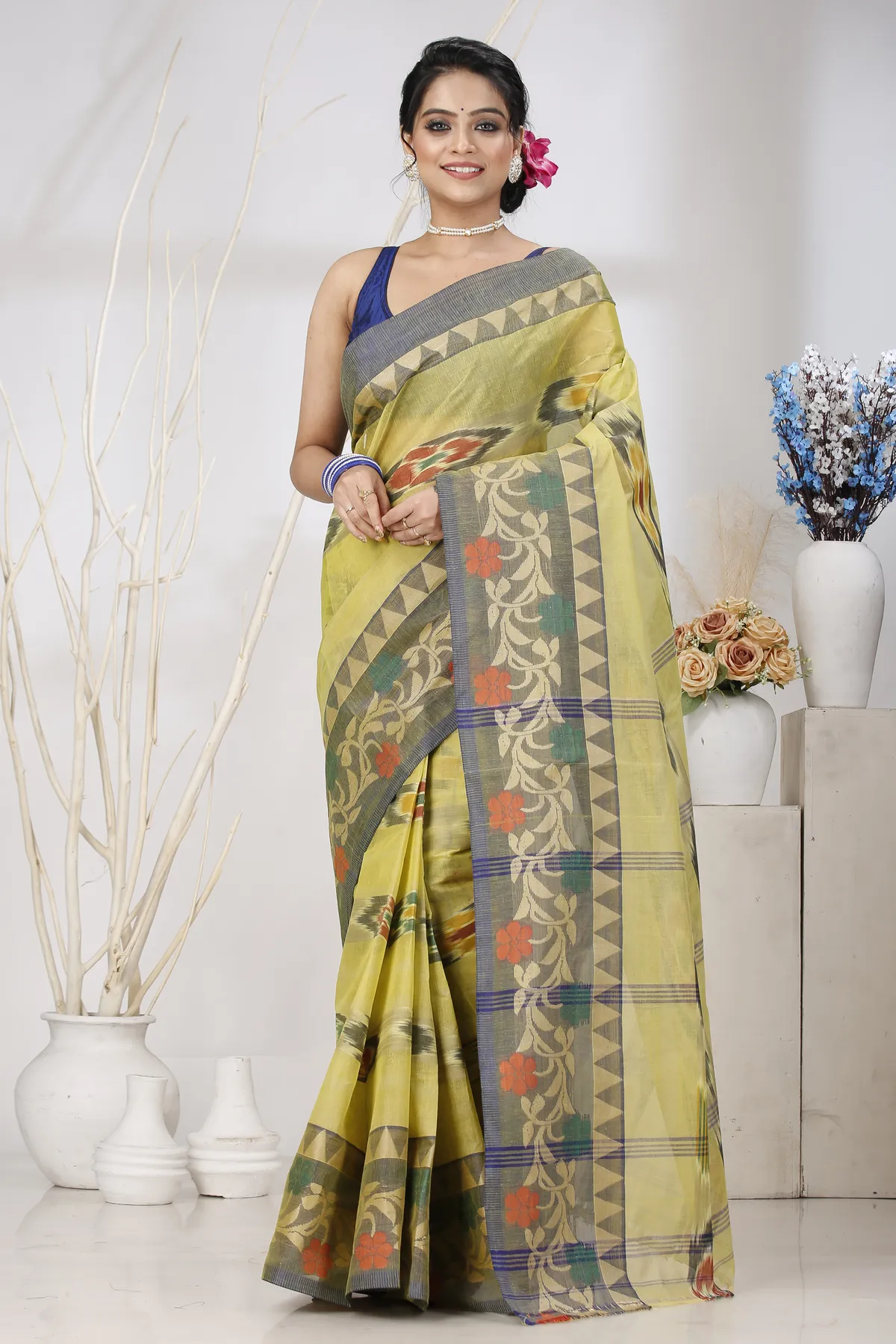 DipDiya Pure Cotton Green Mili Pure Bengali Grace Tant Sarees