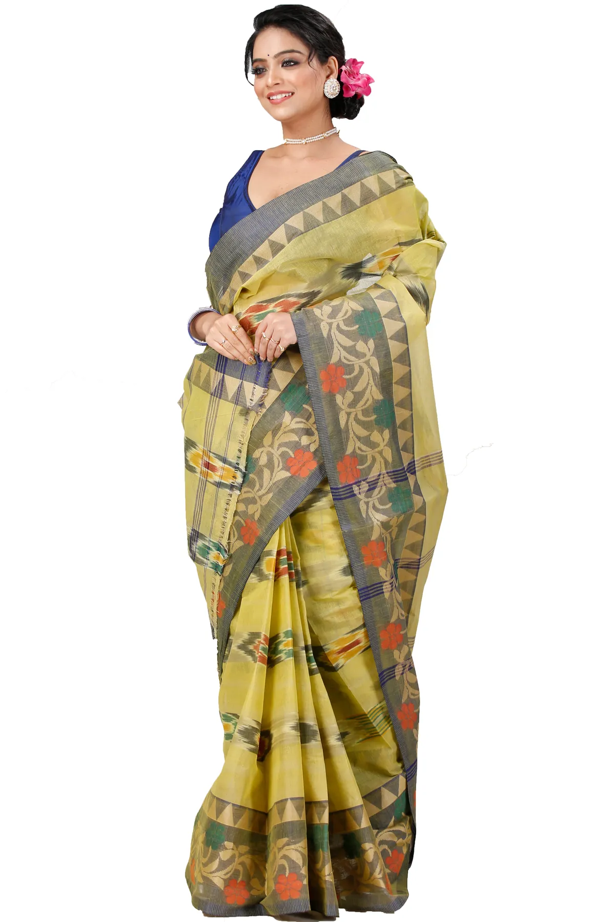 DipDiya Pure Cotton Green Mili Pure Bengali Grace Tant Sarees
