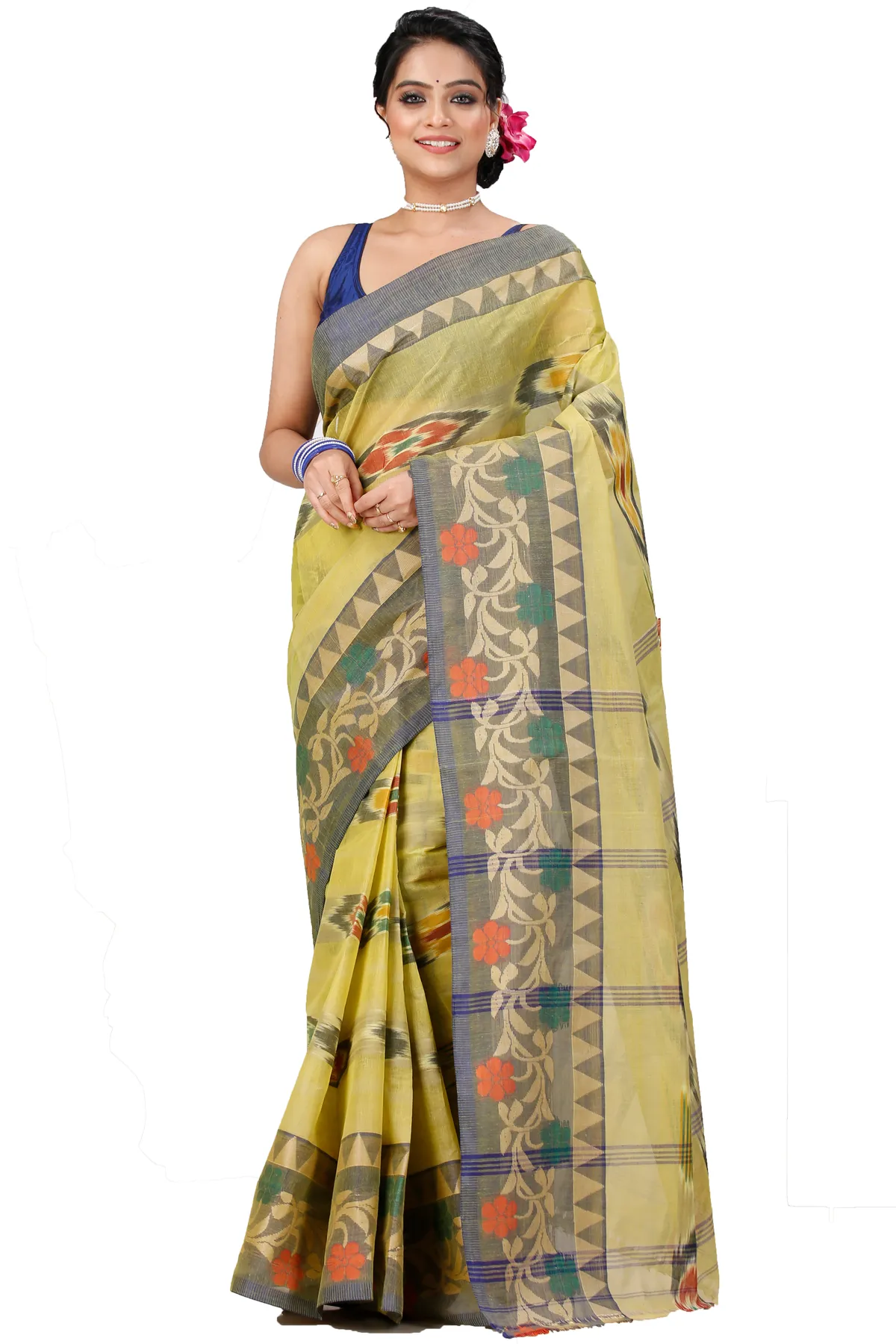 DipDiya Pure Cotton Green Mili Pure Bengali Grace Tant Sarees