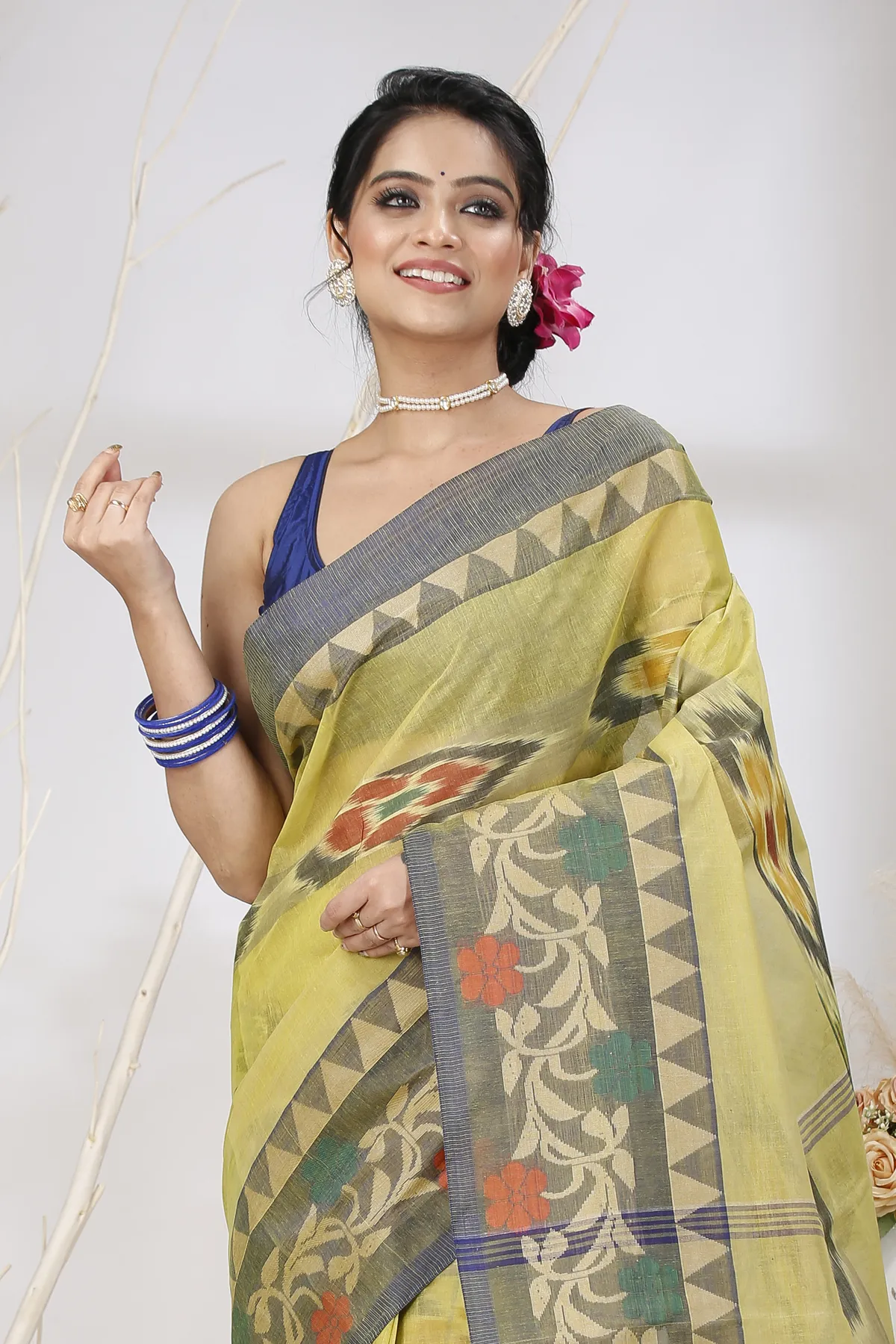 DipDiya Pure Cotton Green Mili Pure Bengali Grace Tant Sarees