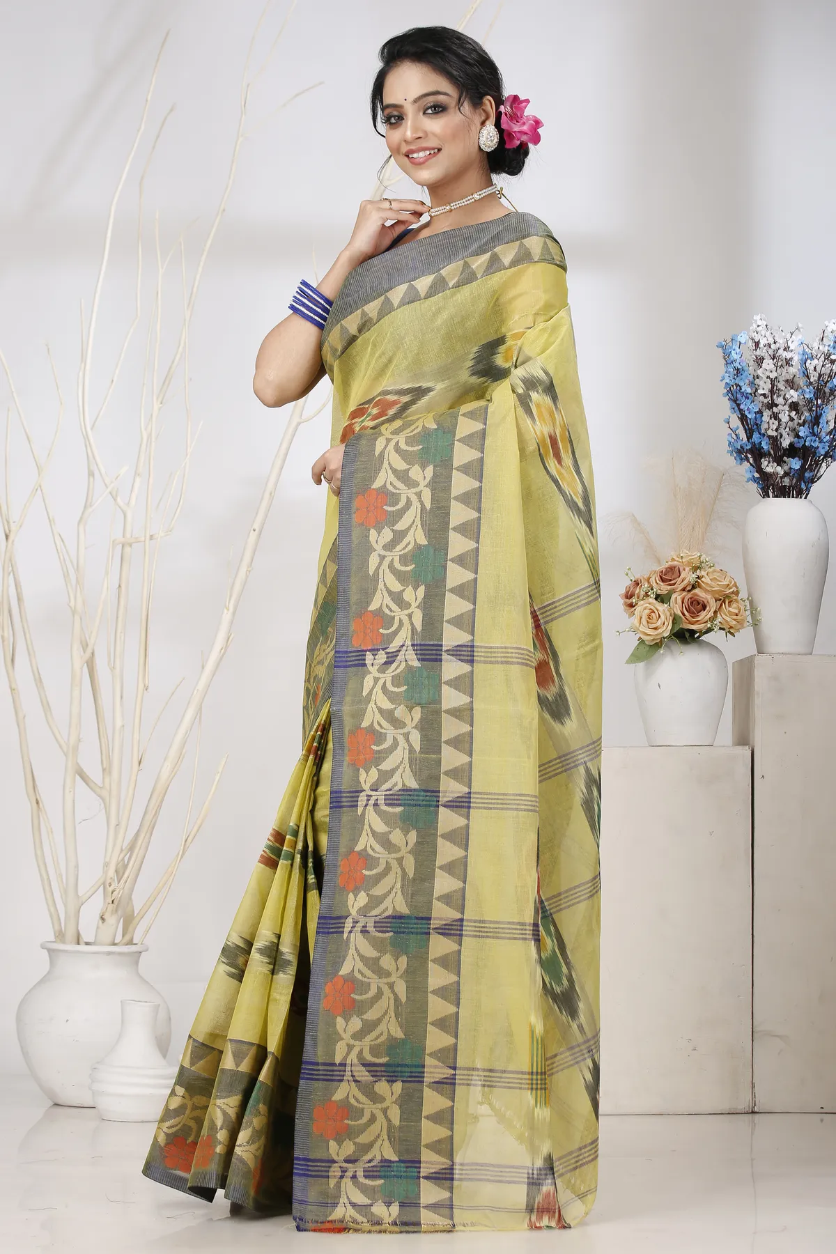 DipDiya Pure Cotton Green Mili Pure Bengali Grace Tant Sarees