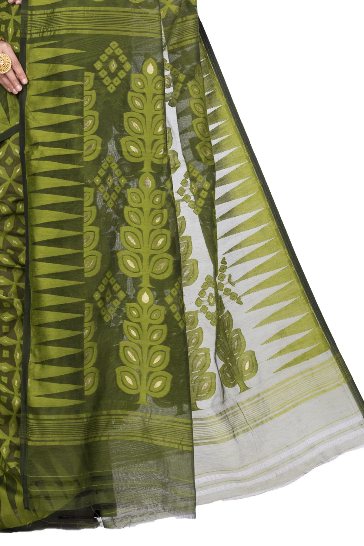 DipDiya Pure Cotton Green Minakari Jmdni Traditional Bengali Jamdani Sarees