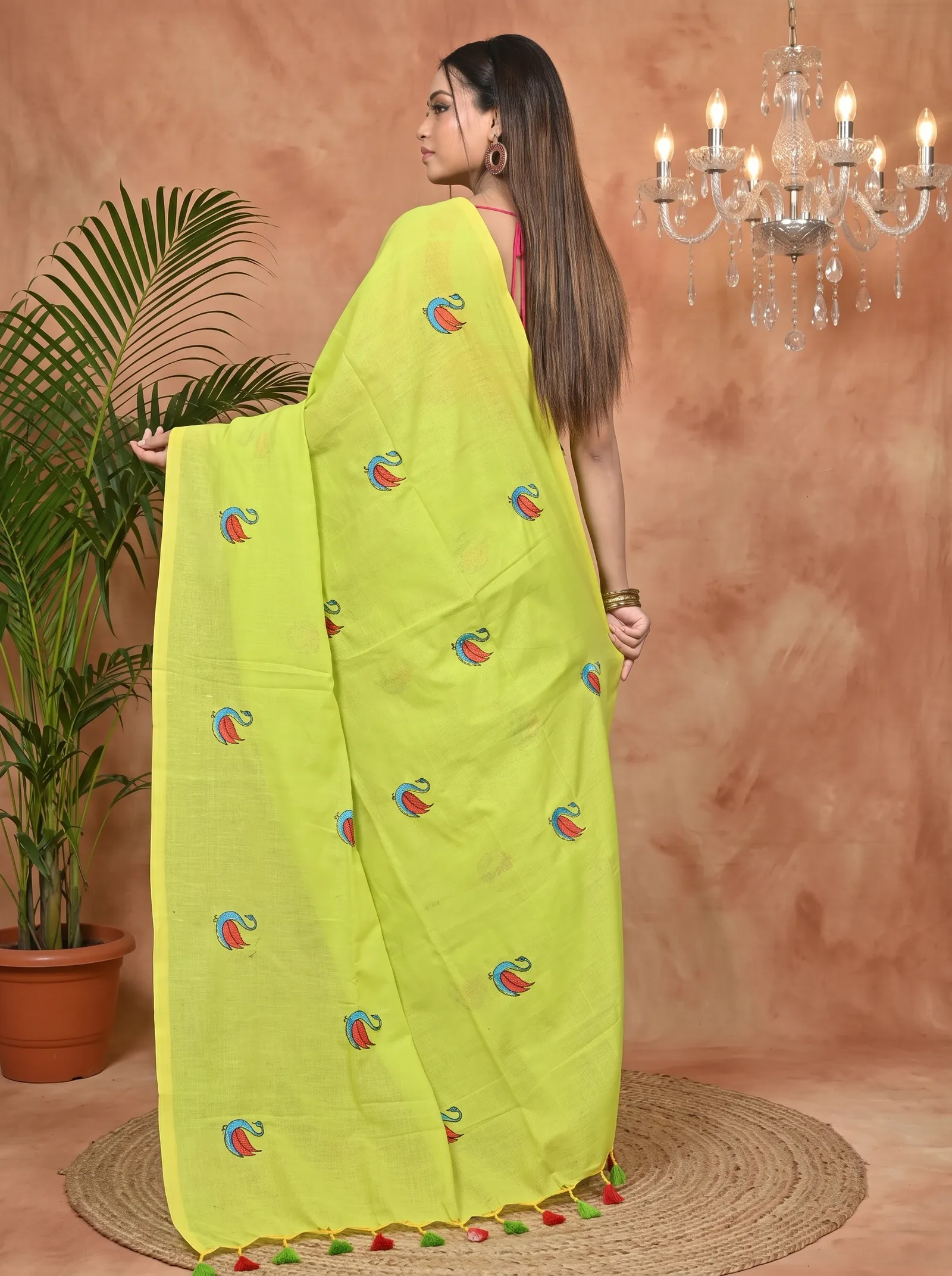 DipDiya Pure Cotton Green Norvi Handloom Heritage Embroidery Handloom sarees