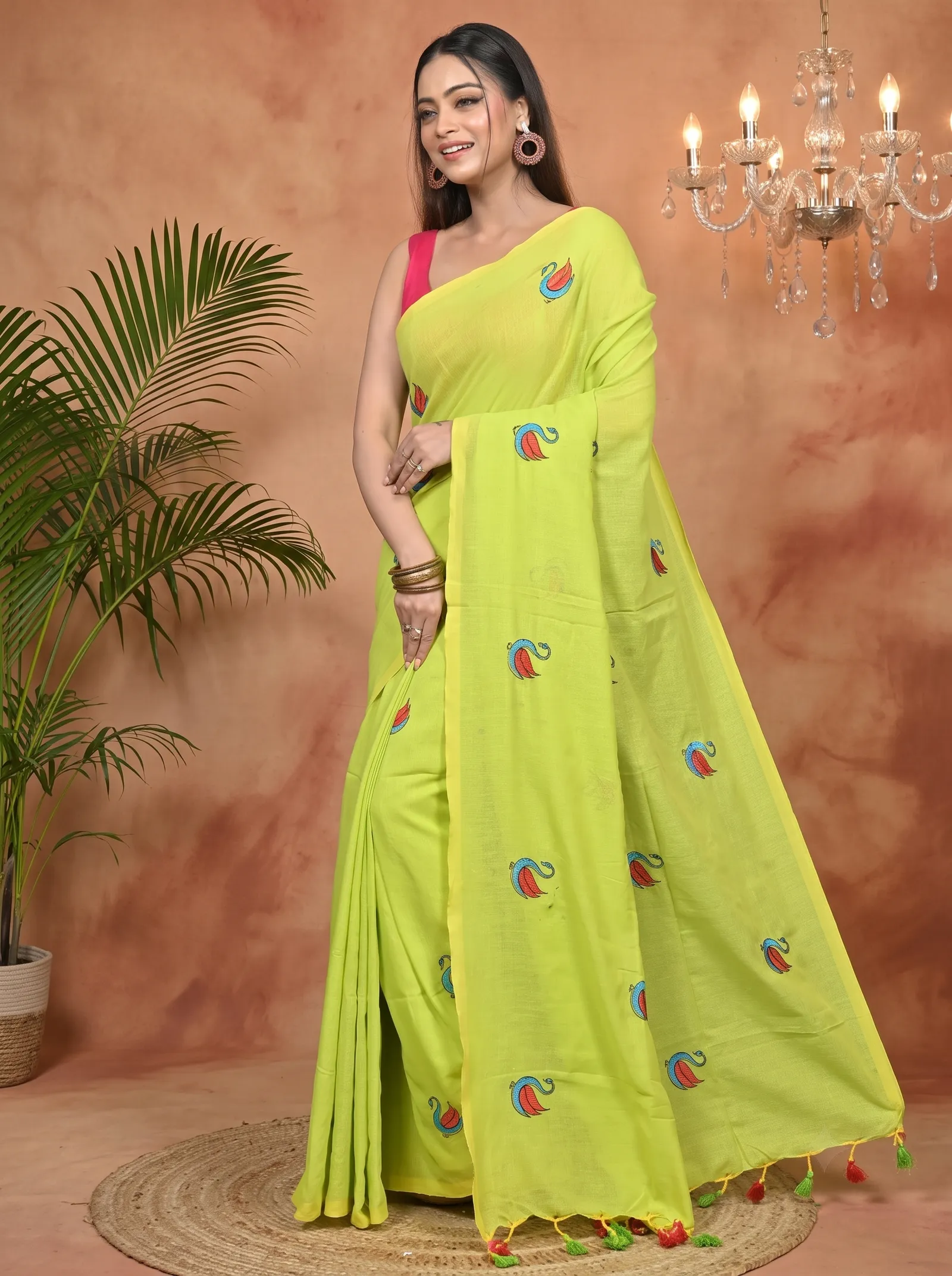 DipDiya Pure Cotton Green Norvi Handloom Heritage Embroidery Handloom sarees