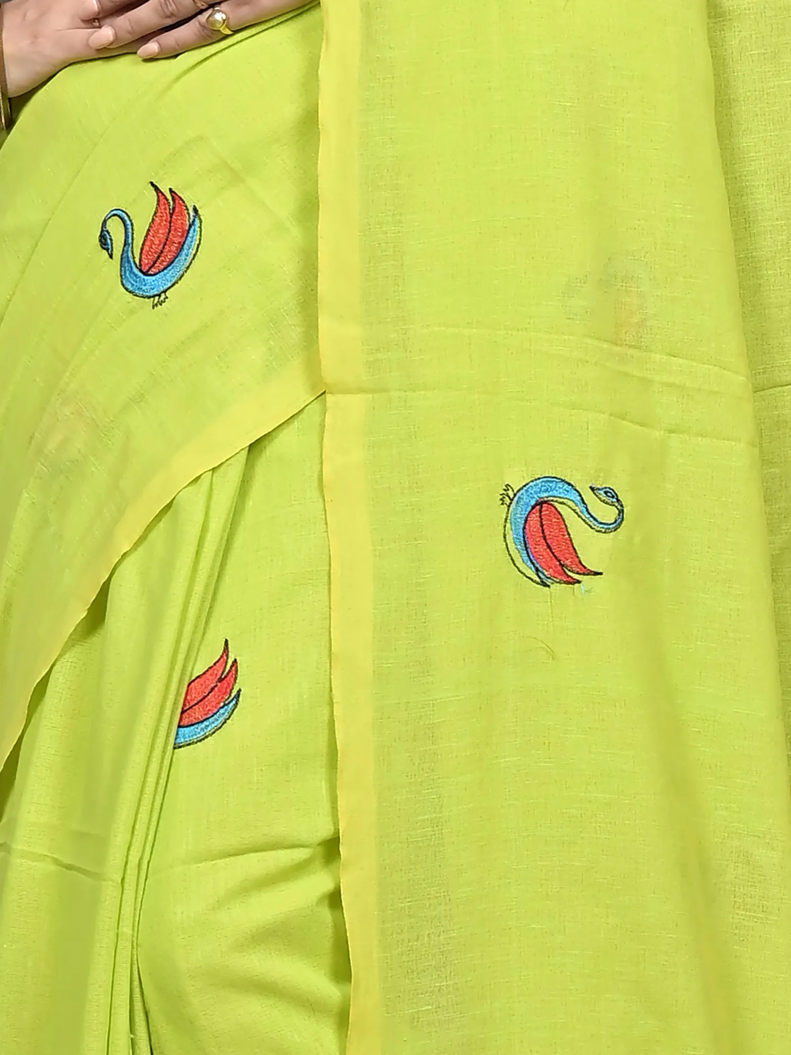 DipDiya Pure Cotton Green Norvi Handloom Heritage Embroidery Handloom sarees
