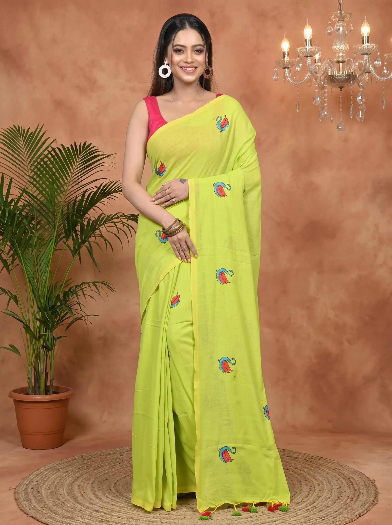 DipDiya Pure Cotton Green Norvi Handloom Heritage Embroidery Handloom sarees