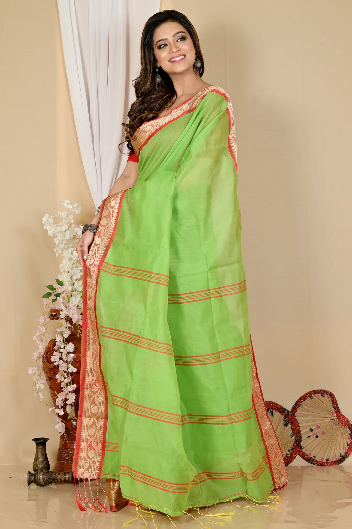 DipDiya Pure Cotton Green Nova Elegant by Tradition Handloom Sarees
