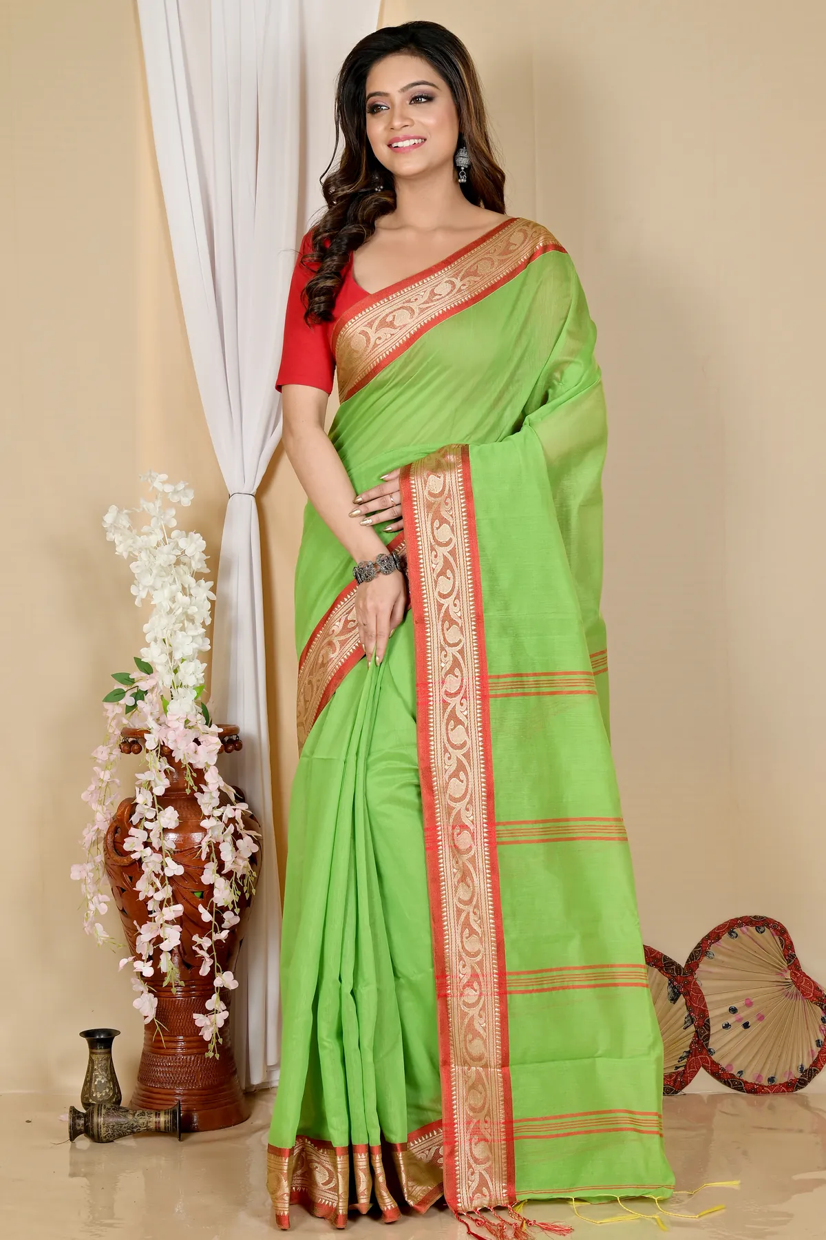 DipDiya Pure Cotton Green Nova Elegant by Tradition Handloom Sarees