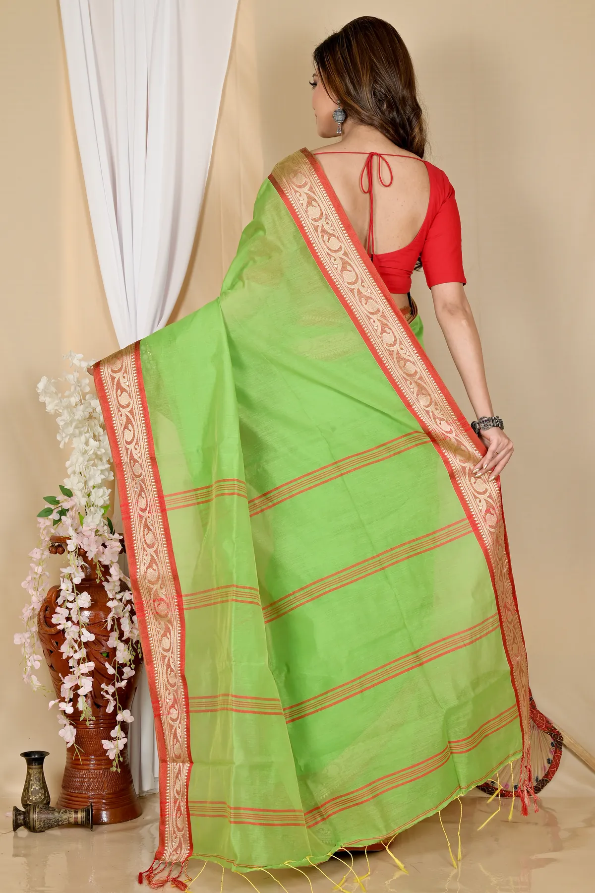 DipDiya Pure Cotton Green Nova Elegant by Tradition Handloom Sarees
