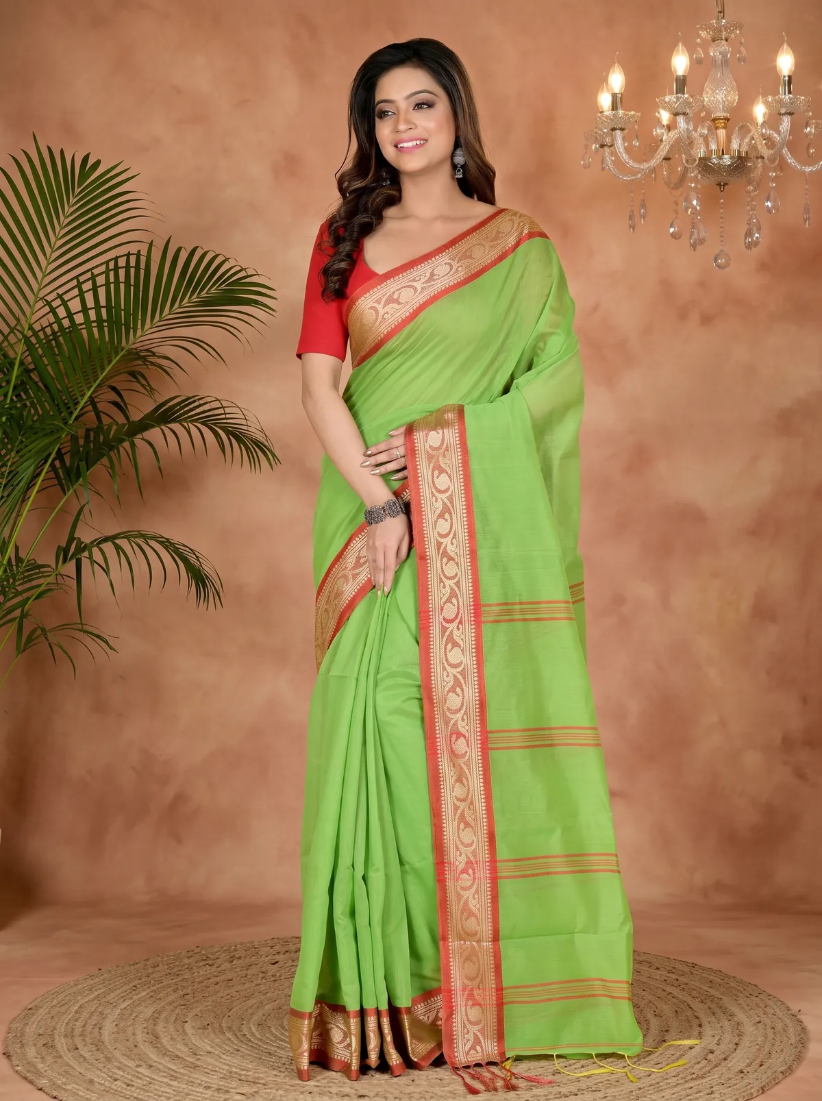 DipDiya Pure Cotton Green Nova Elegant by Tradition Handloom Sarees