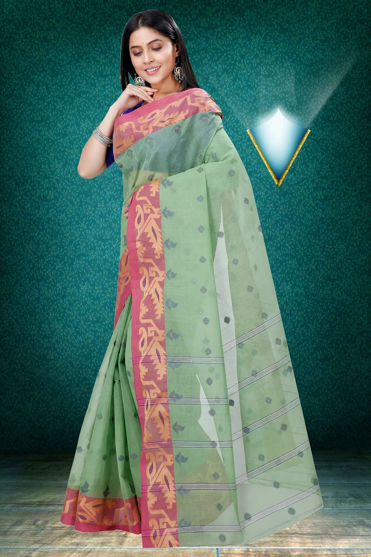 DipDiya Pure Cotton Green Nripa Classic Grace Tant Sarees