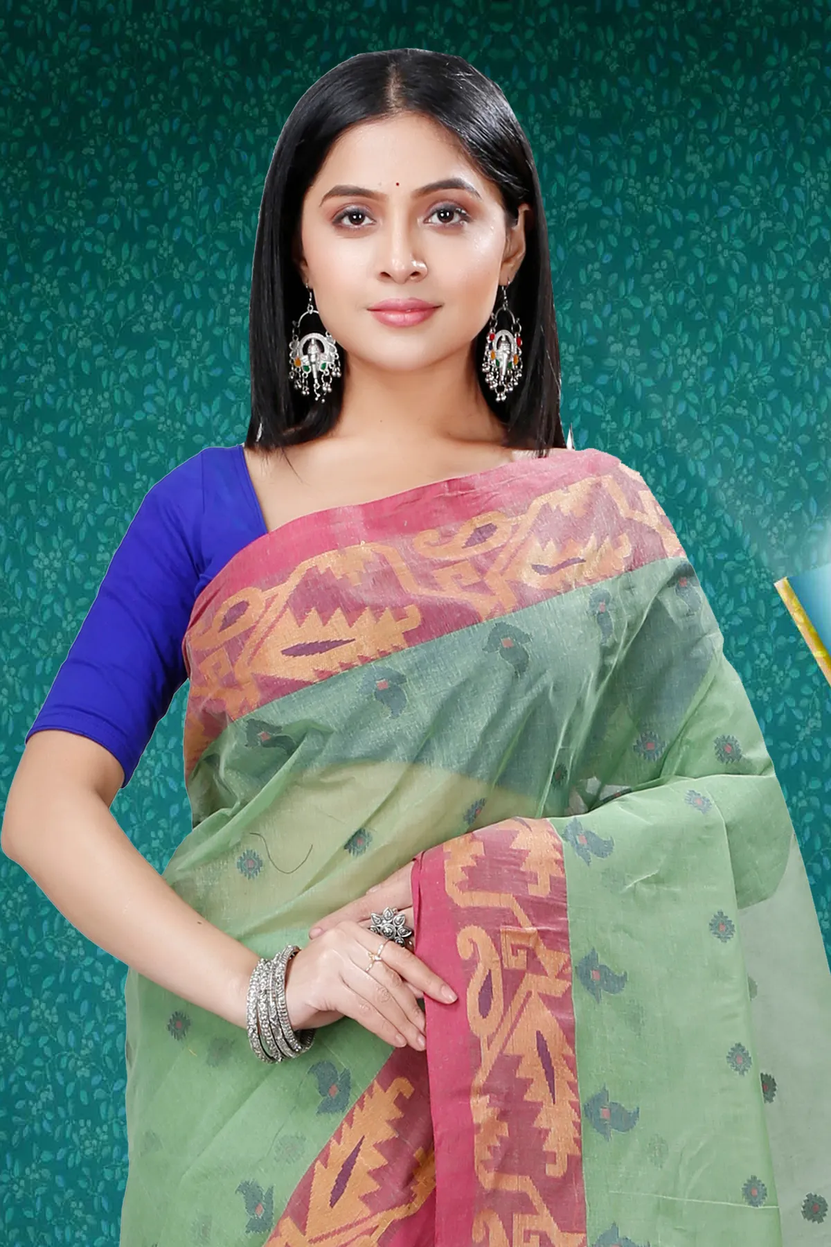 DipDiya Pure Cotton Green Nripa Classic Grace Tant Sarees