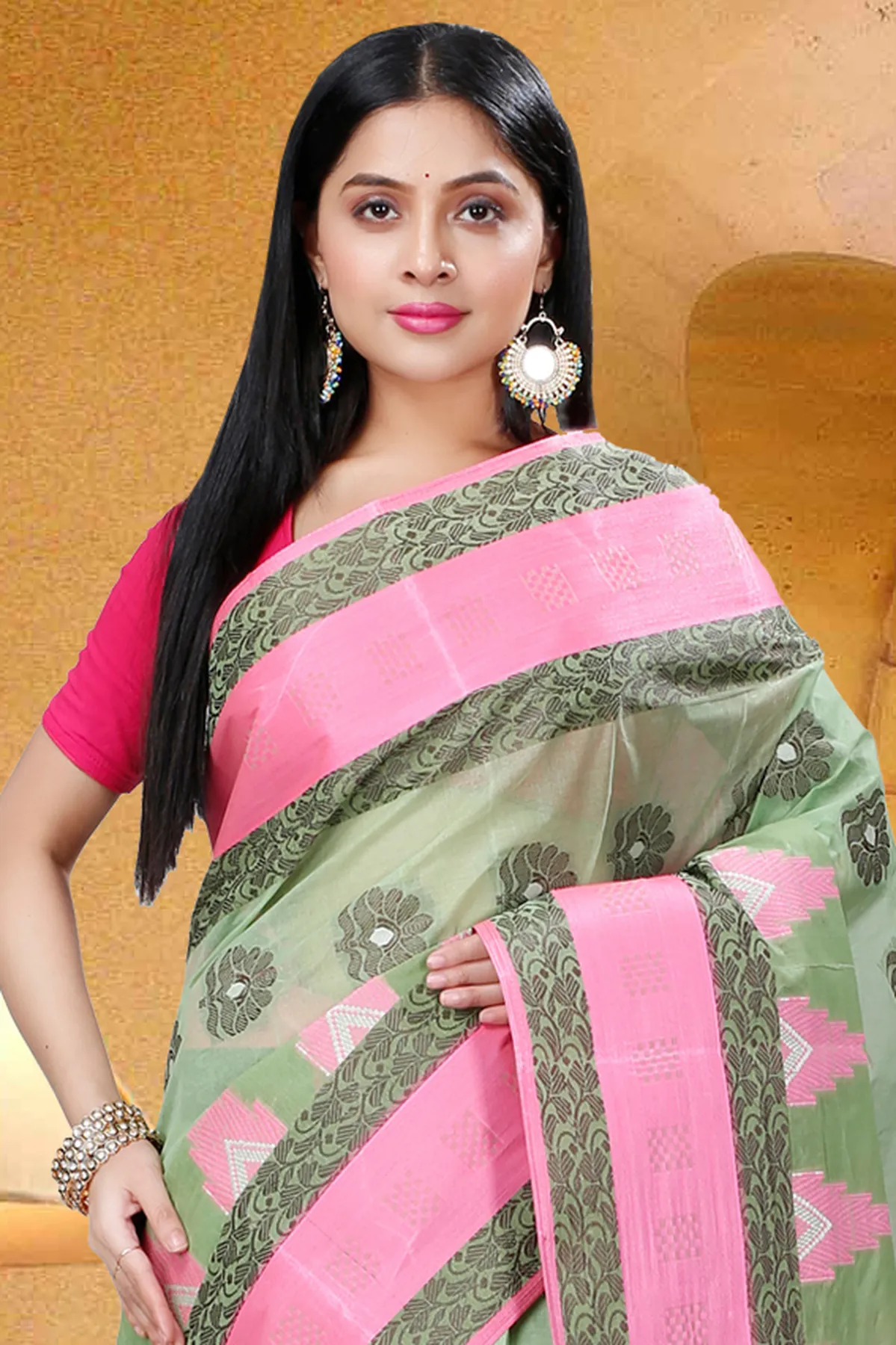 DipDiya Pure Cotton Green Nuri Elegant by Tradition Tant Sarees
